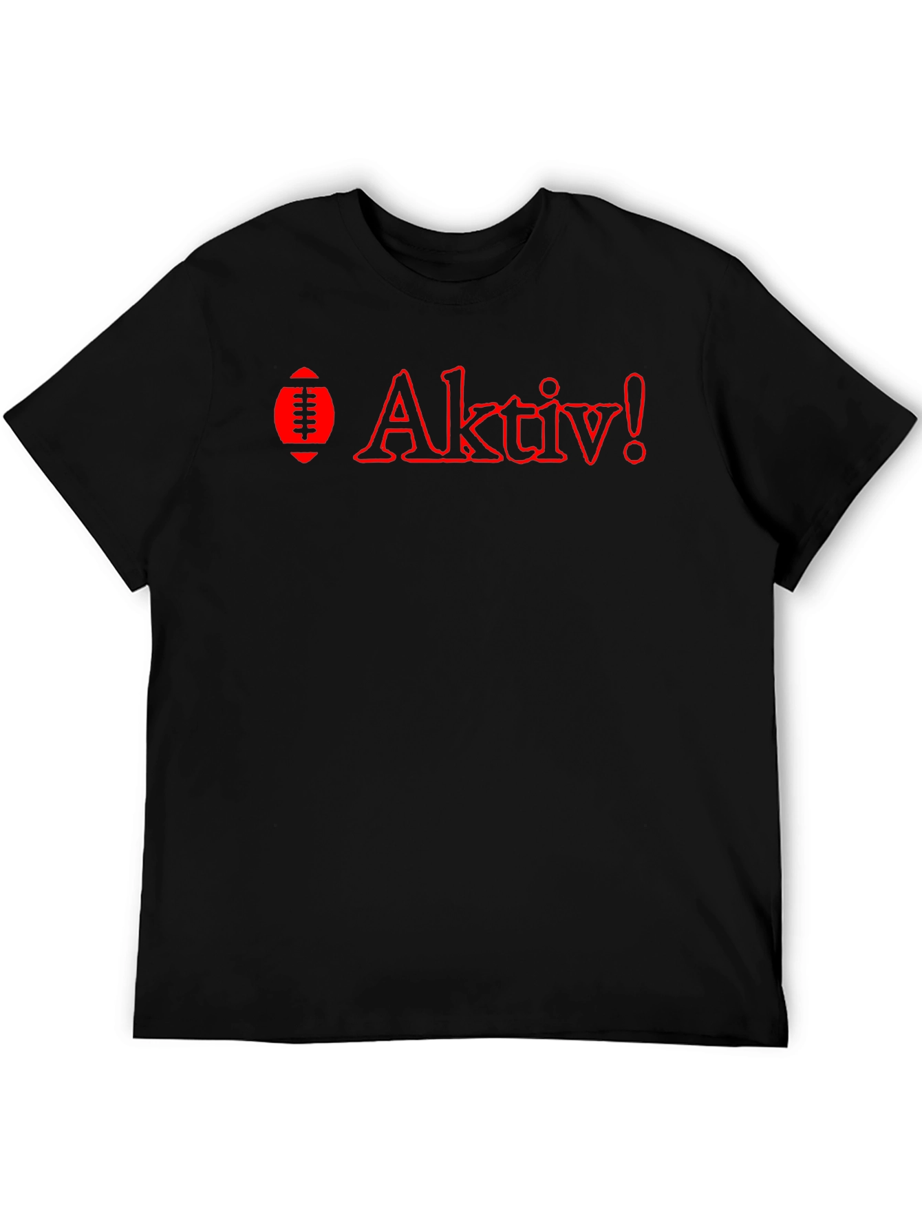 Aktiv! Black T-Shirt with Red Football Design