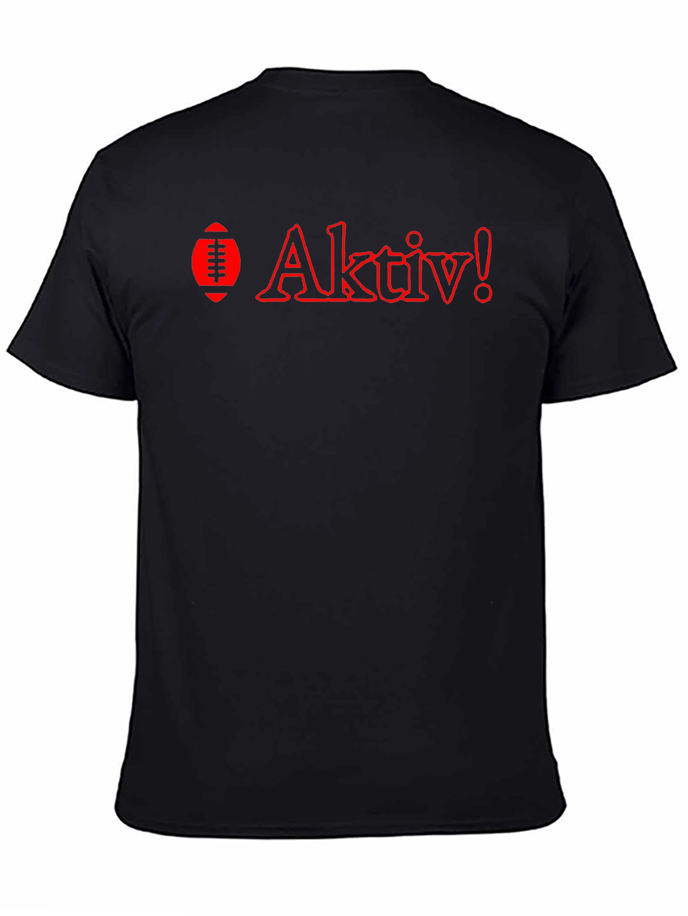 Aktiv! Black T-Shirt with Red Football Design