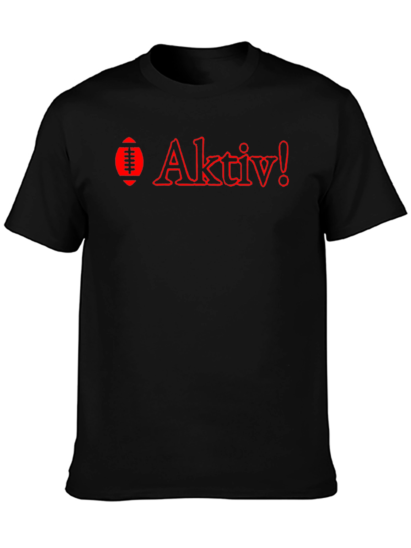 Aktiv! Black T-Shirt with Red Football Design