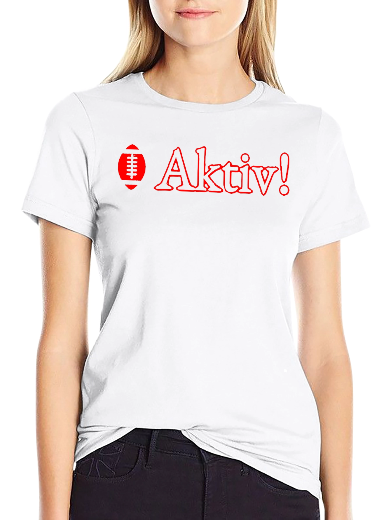 Aktiv! Black T-Shirt with Red Football Design