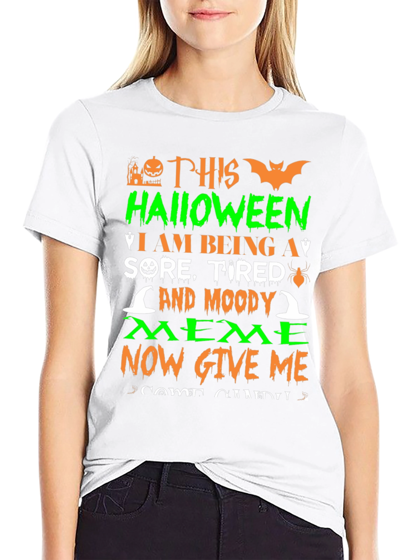 Funny Halloween Sore Tired Moody Meme Graphic T-Shirt