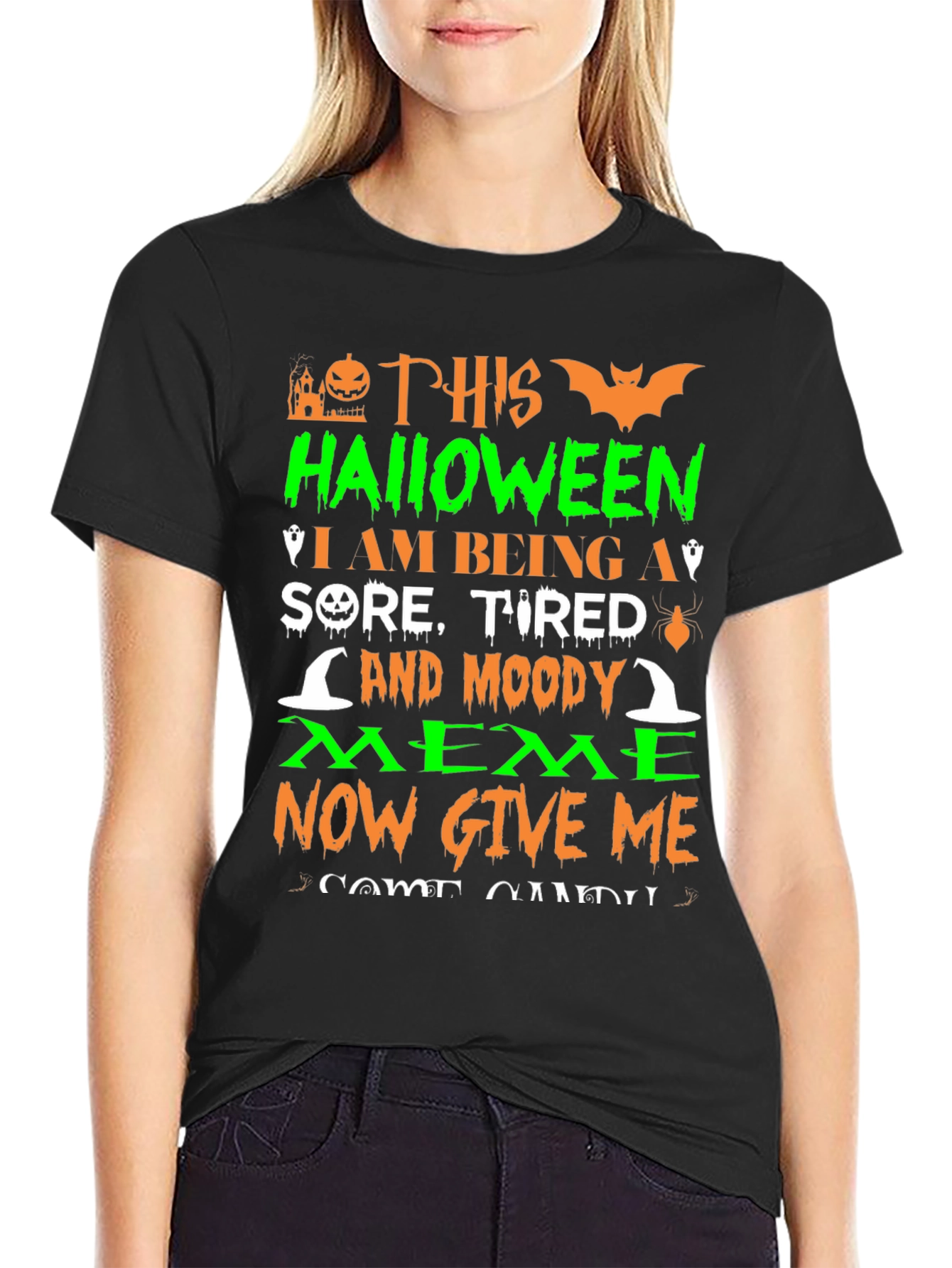 Funny Halloween Sore Tired Moody Meme Graphic T-Shirt
