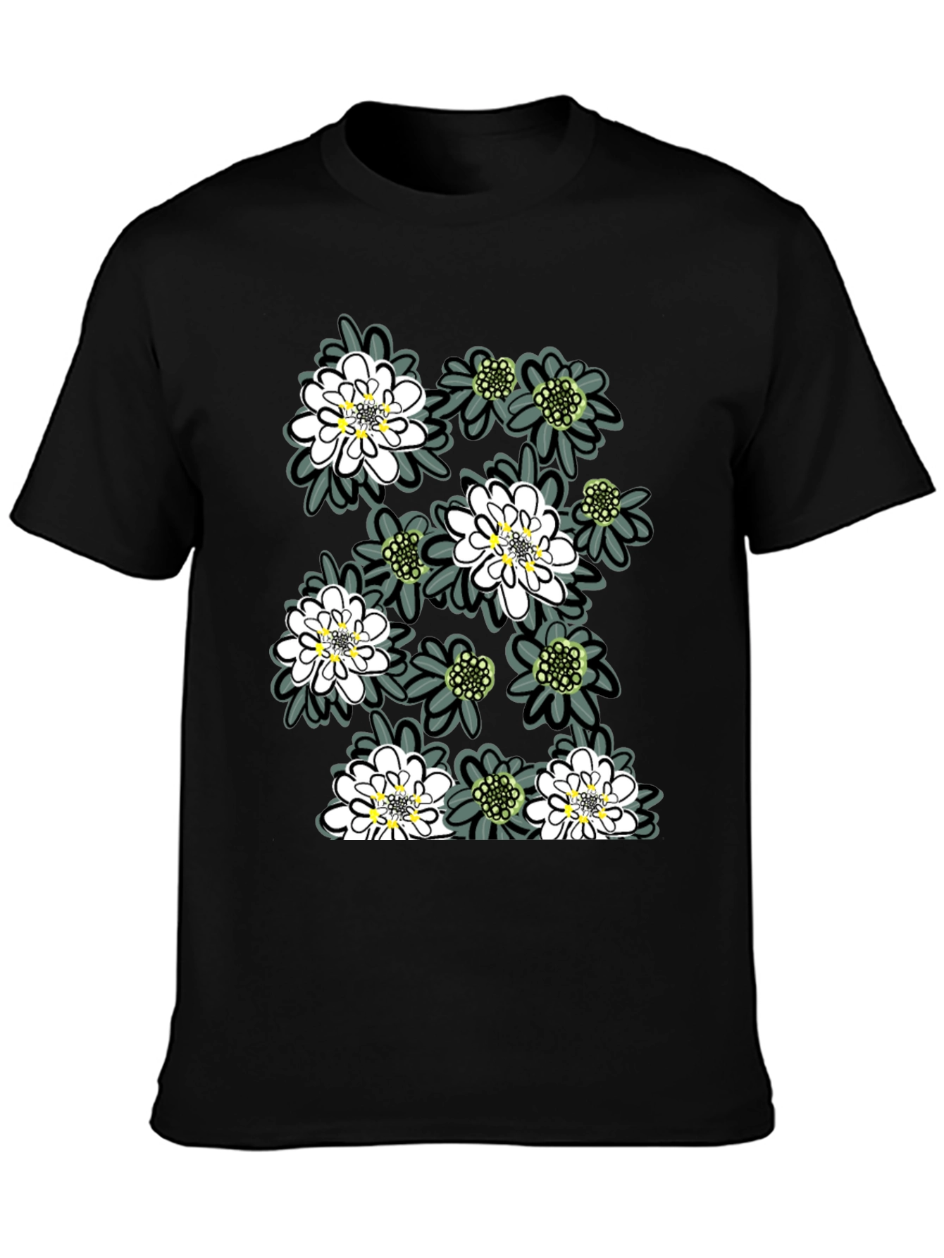 Floral Print Tee - Trendy Black Cotton T-Shirt