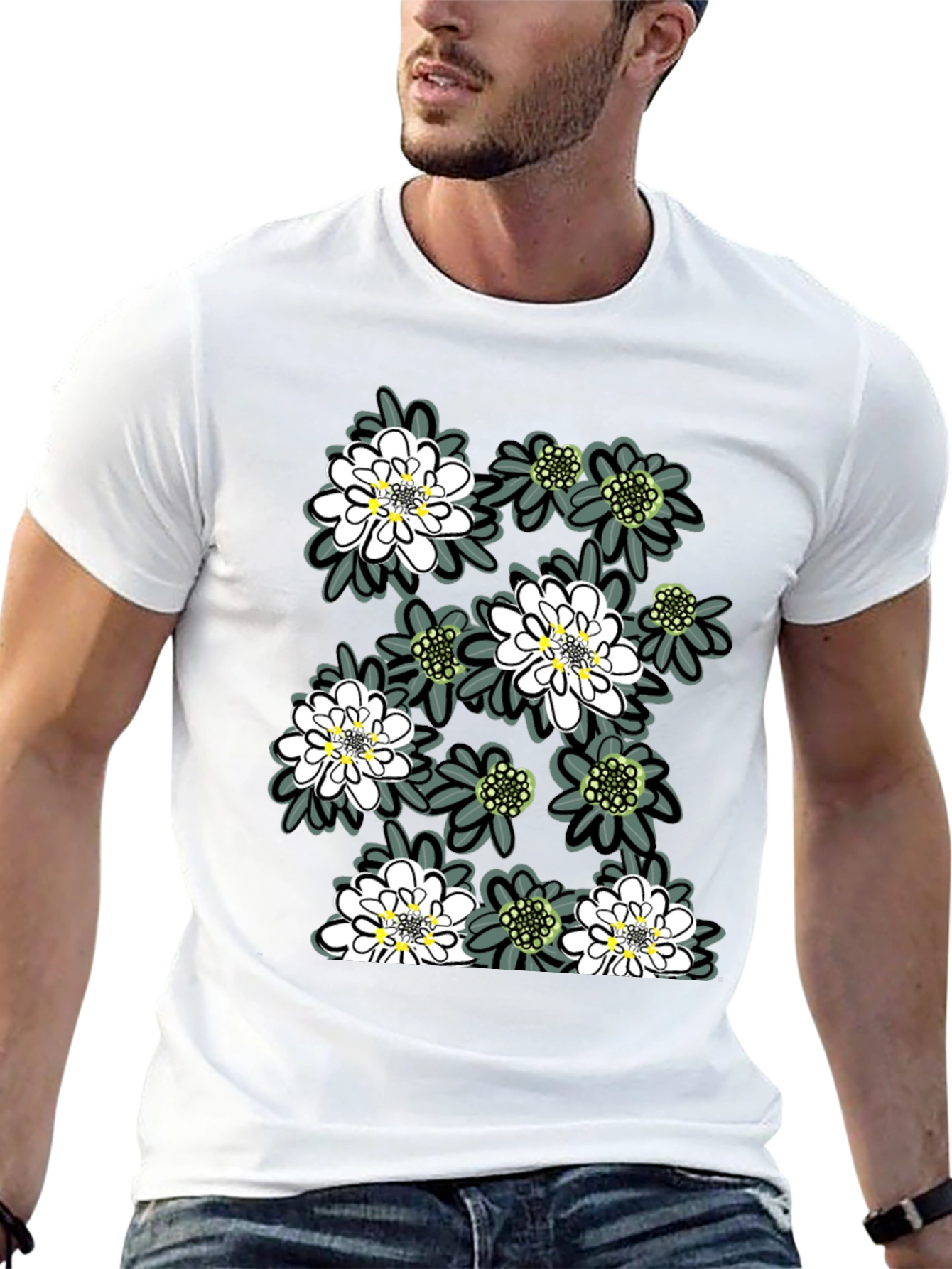 Floral Print Tee - Trendy Black Cotton T-Shirt