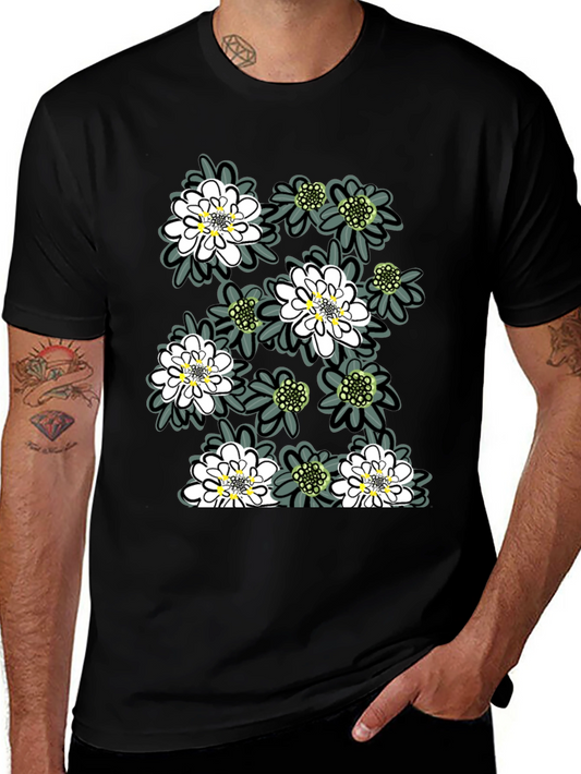 Floral Print Tee - Trendy Black Cotton T-Shirt