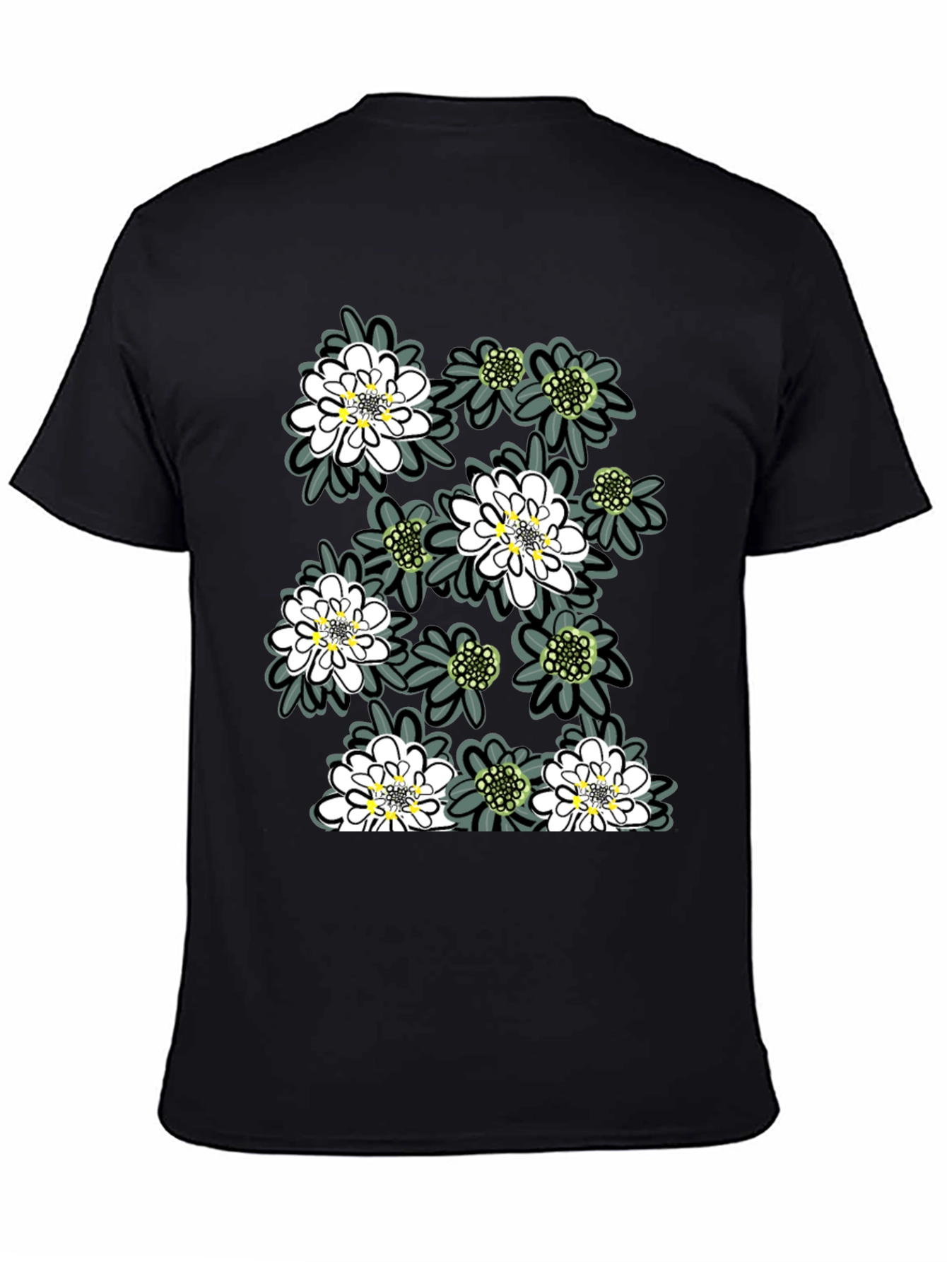 Floral Print Tee - Trendy Black Cotton T-Shirt
