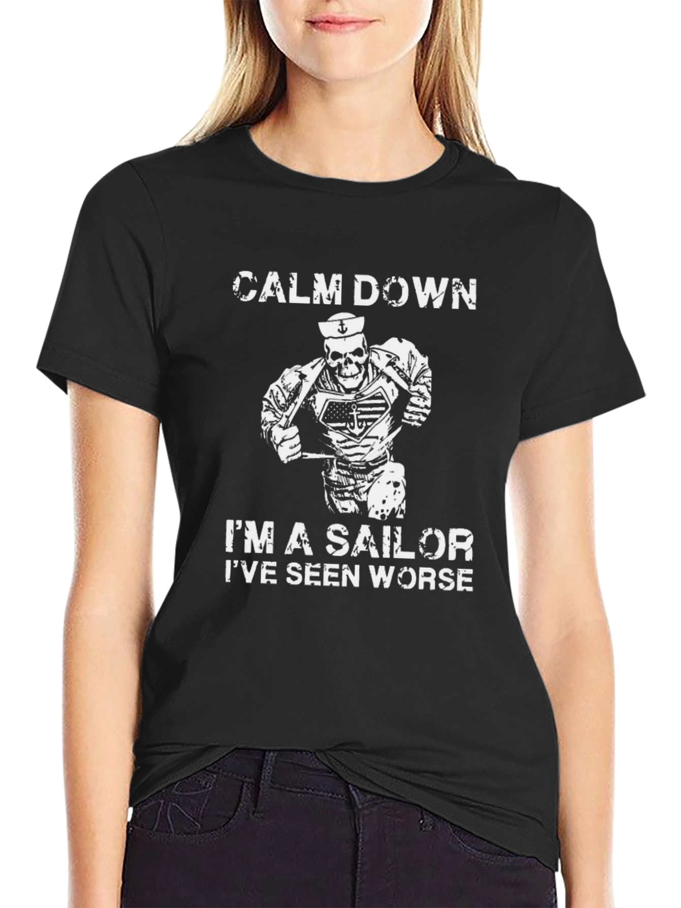Calm Down Sailor Skeleton Graphic Tee