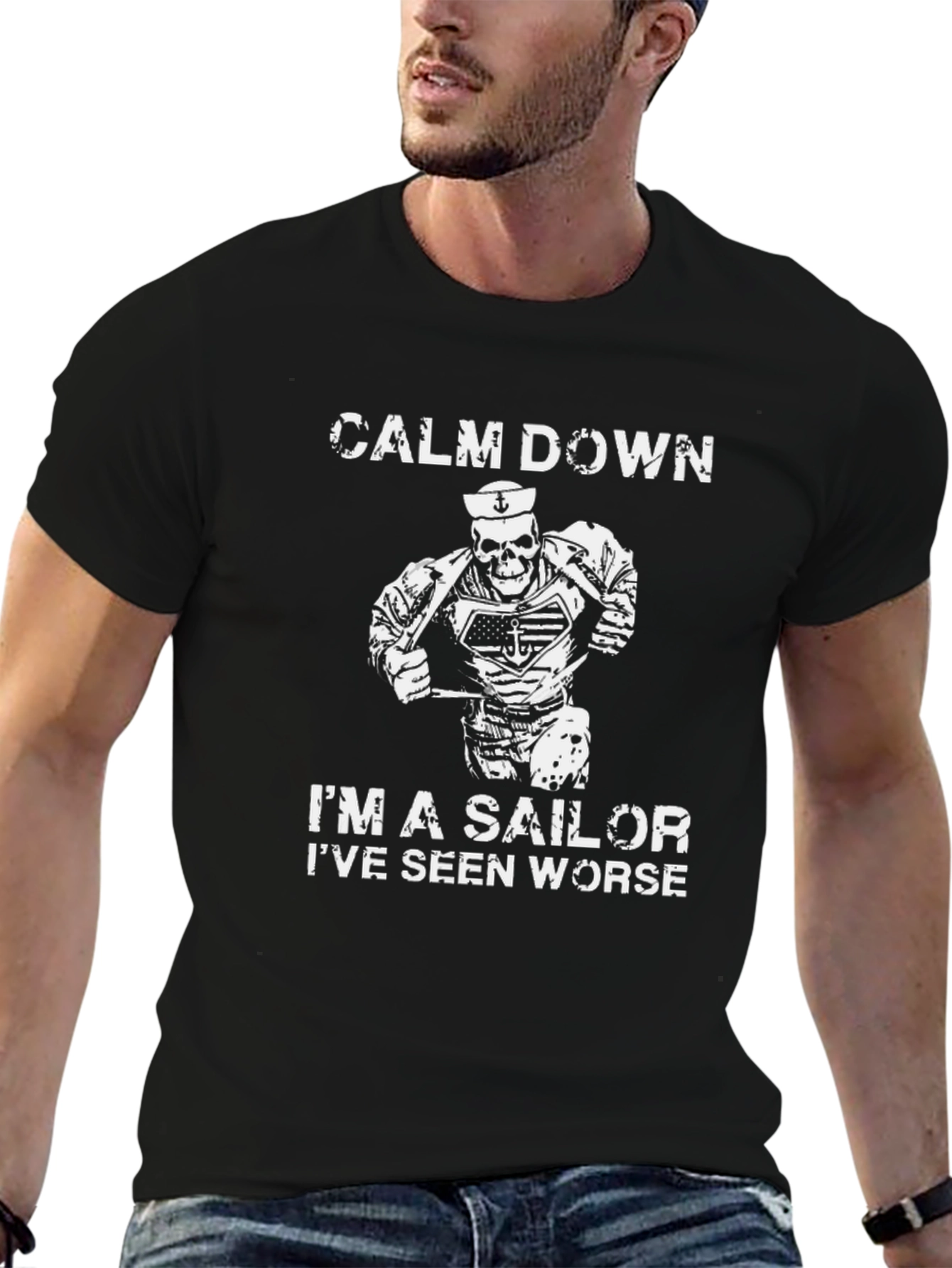 Calm Down Sailor Skeleton Graphic Tee