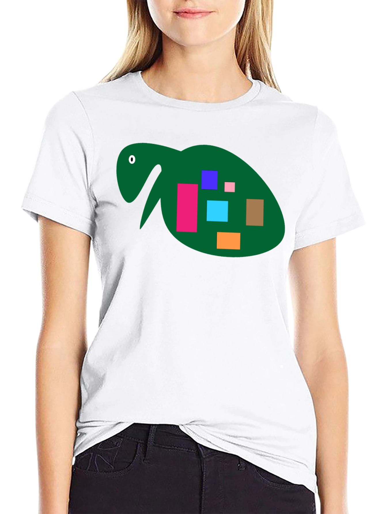 Abstract Turtle Graphic Tee - Black Cotton Casual