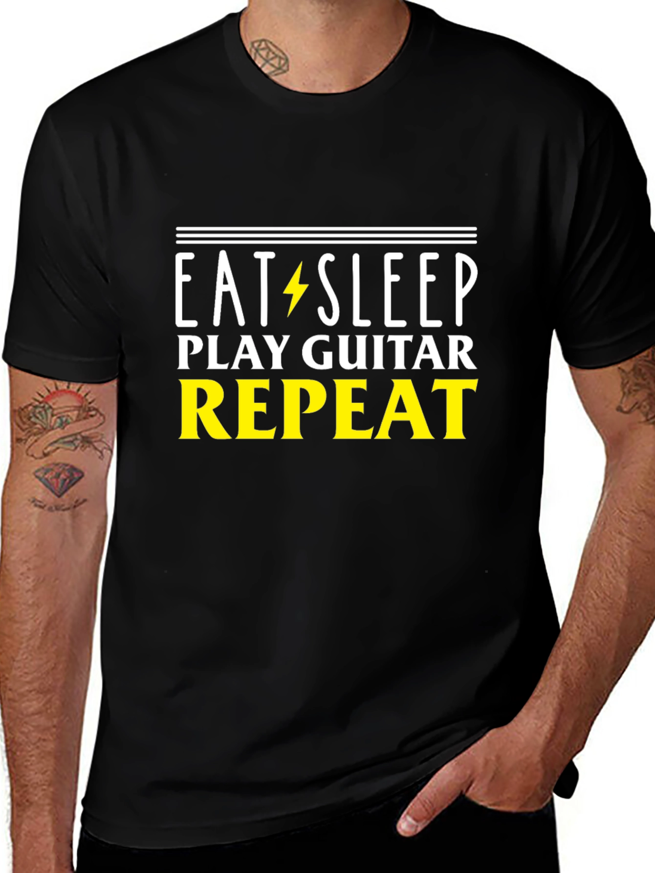 Eat Sleep Play Guitar Repeat T-Shirt - Black