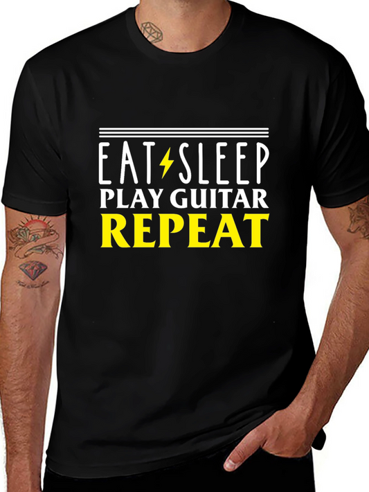 Eat Sleep Play Guitar Repeat T-Shirt - Black