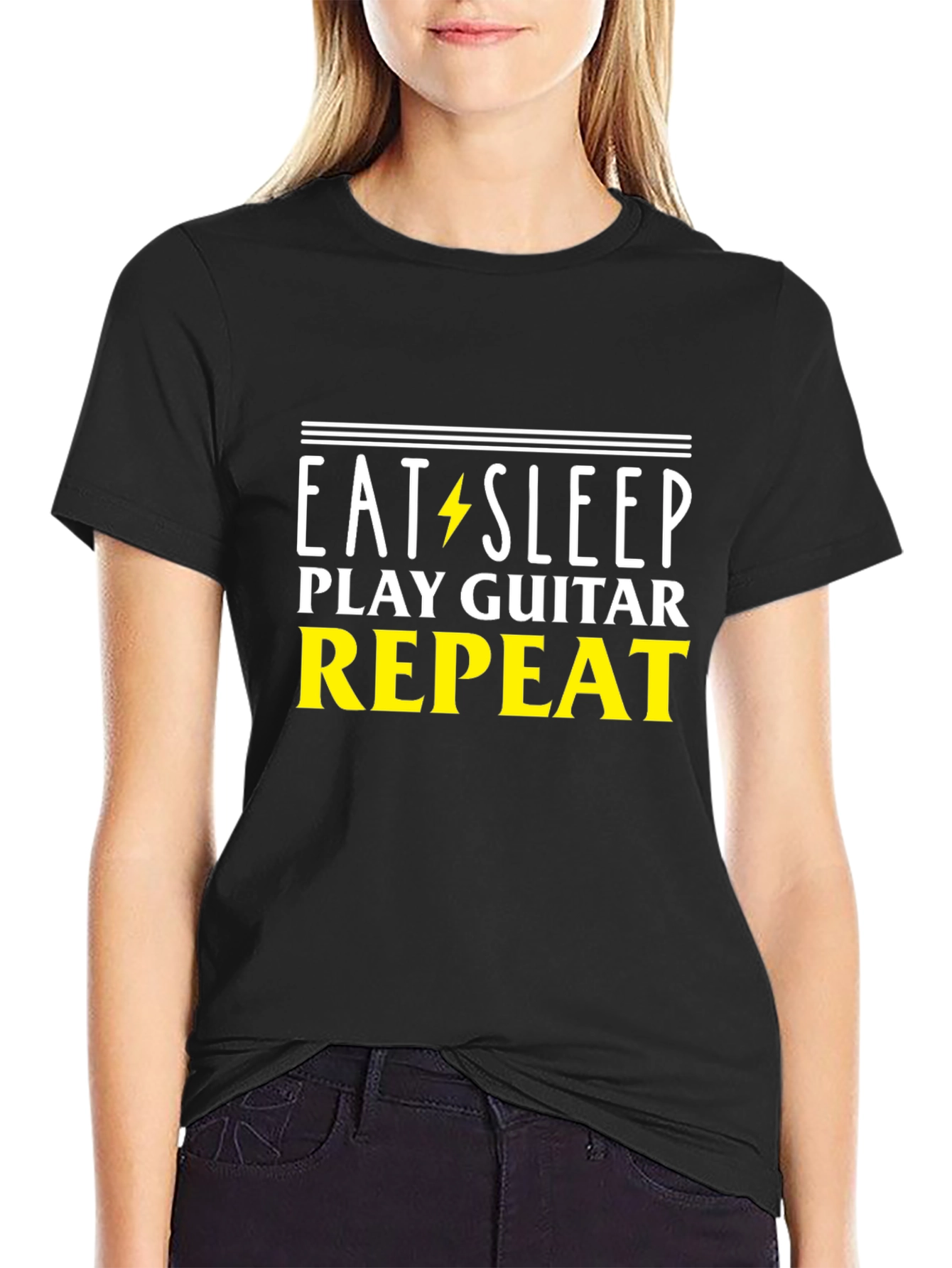 Eat Sleep Play Guitar Repeat T-Shirt - Black