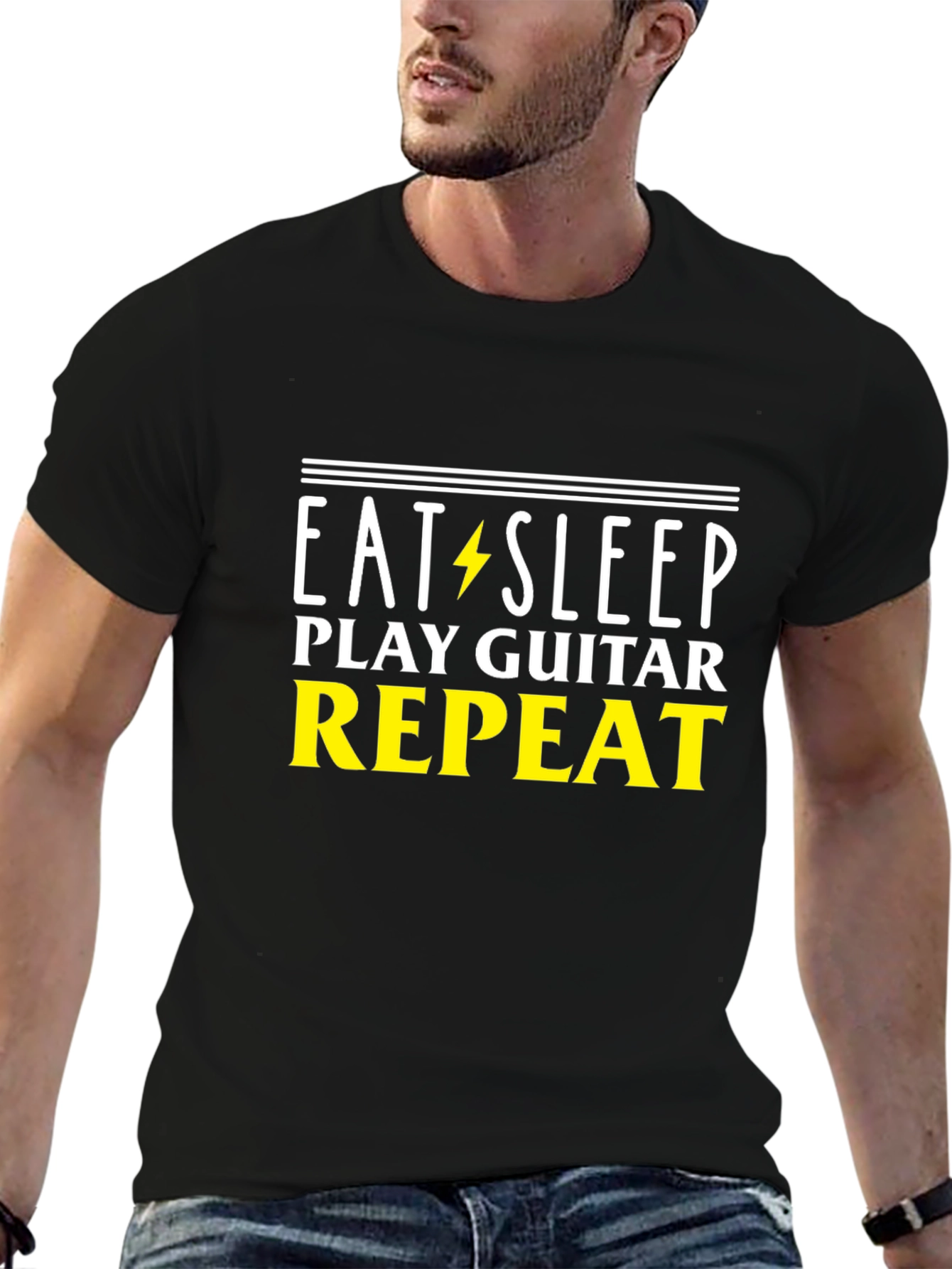 Eat Sleep Play Guitar Repeat T-Shirt - Black