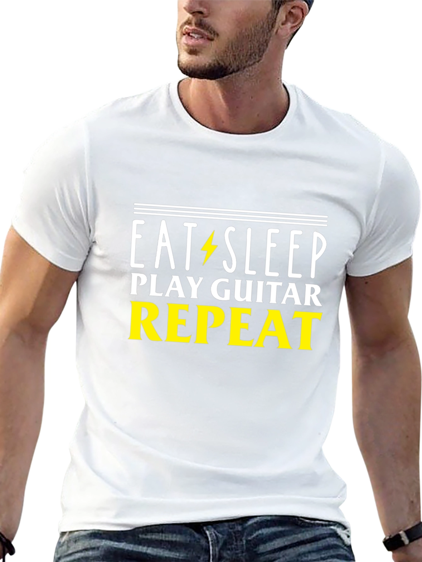 Eat Sleep Play Guitar Repeat T-Shirt - Black