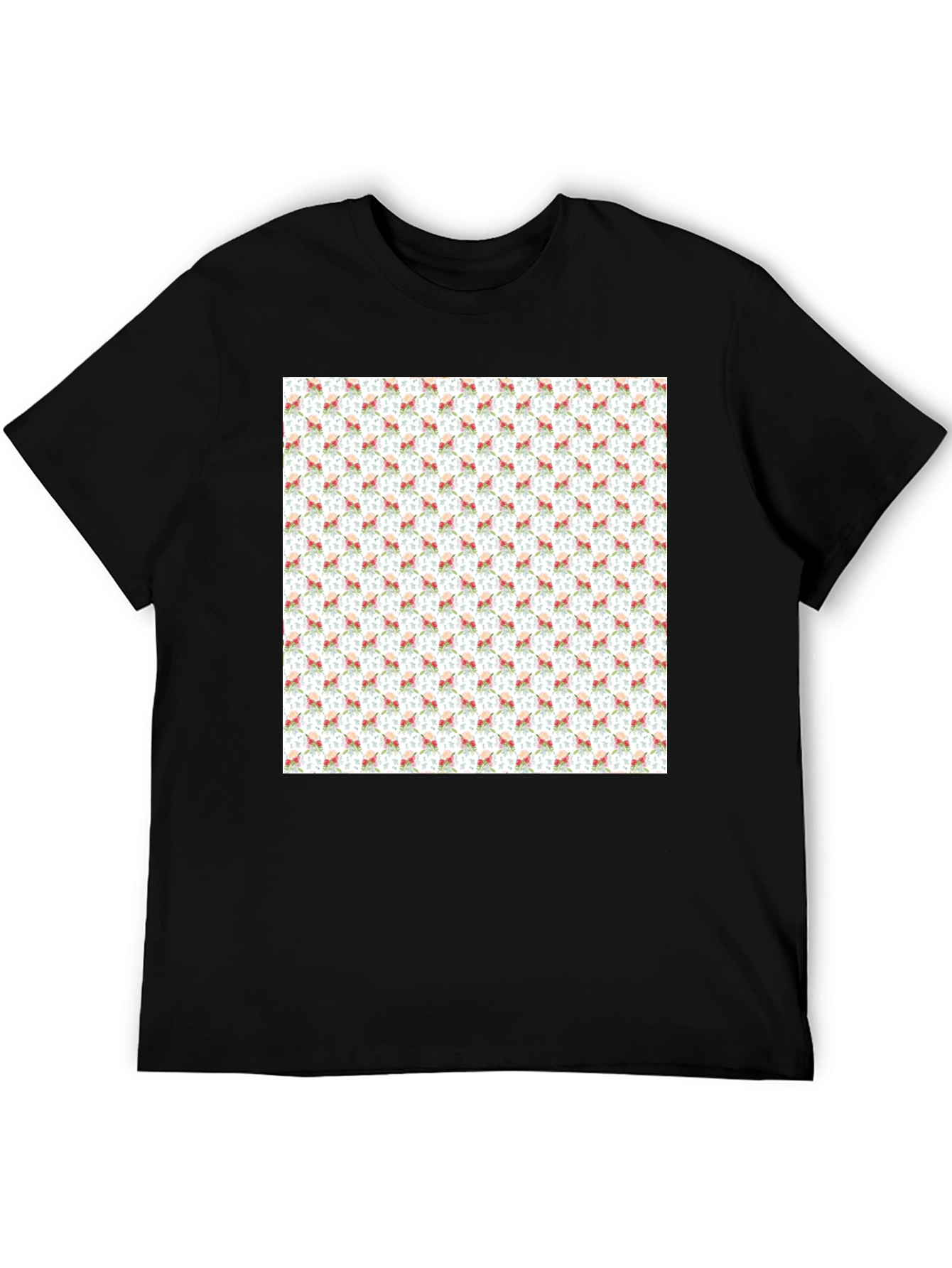 Floral Pattern Black Crew Neck T-Shirt