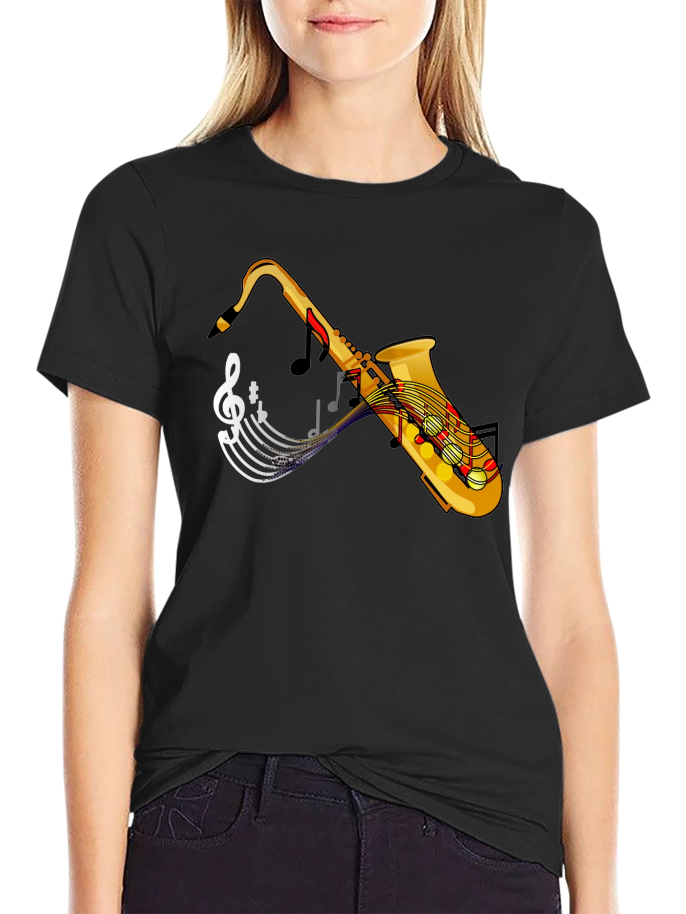 Saxophone Music Notes Graphic T-Shirt
