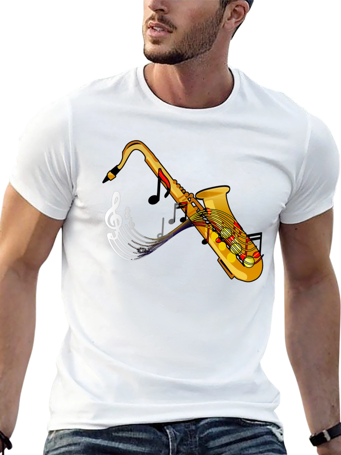 Saxophone Music Notes Graphic T-Shirt