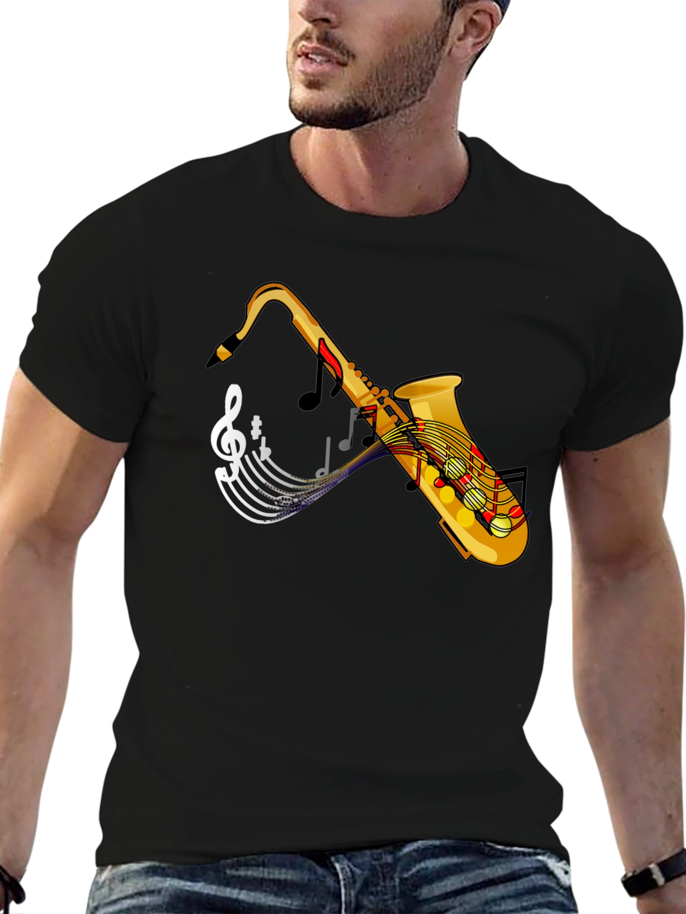 Saxophone Music Notes Graphic T-Shirt