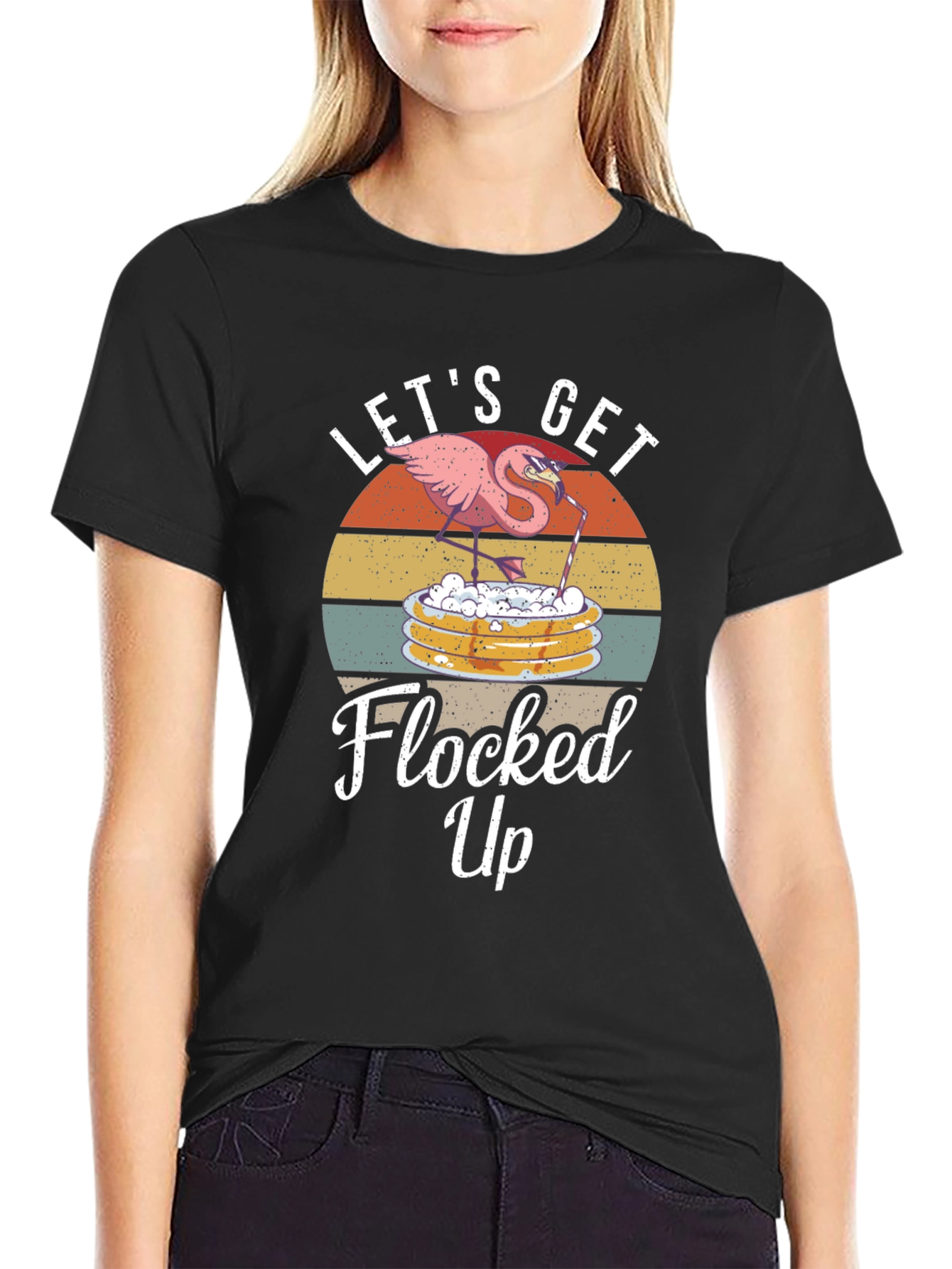 Lets Get Flocked Up T-Shirt Funny Flamingo