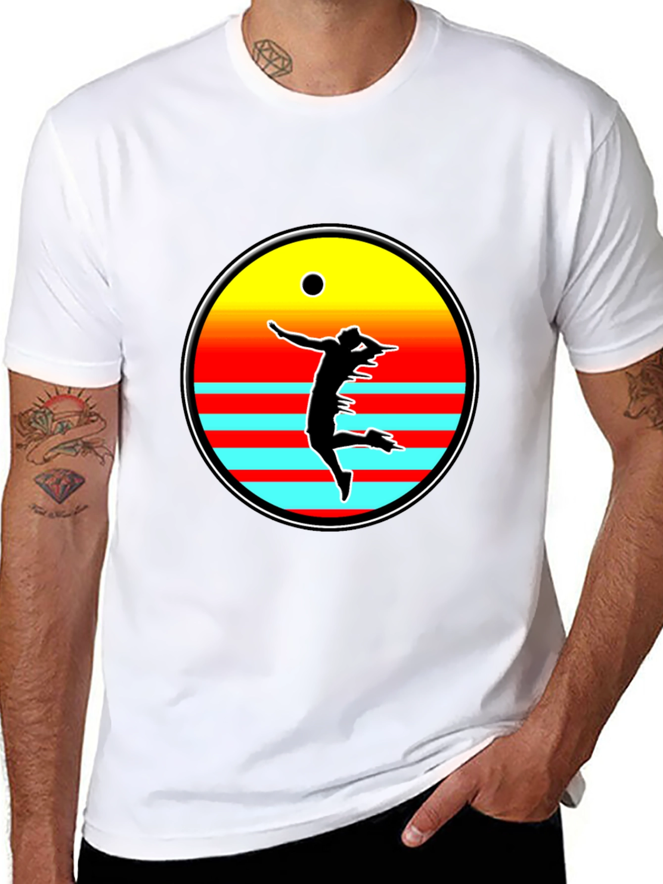 Retro Sunset Volleyball Player Graphic Tee