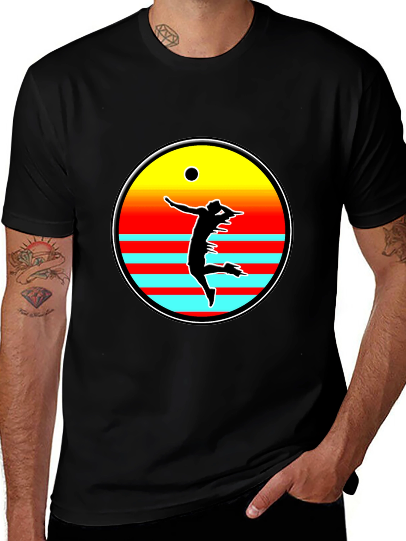 Retro Sunset Volleyball Player Graphic Tee