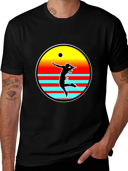 Retro Sunset Volleyball Player Graphic Tee