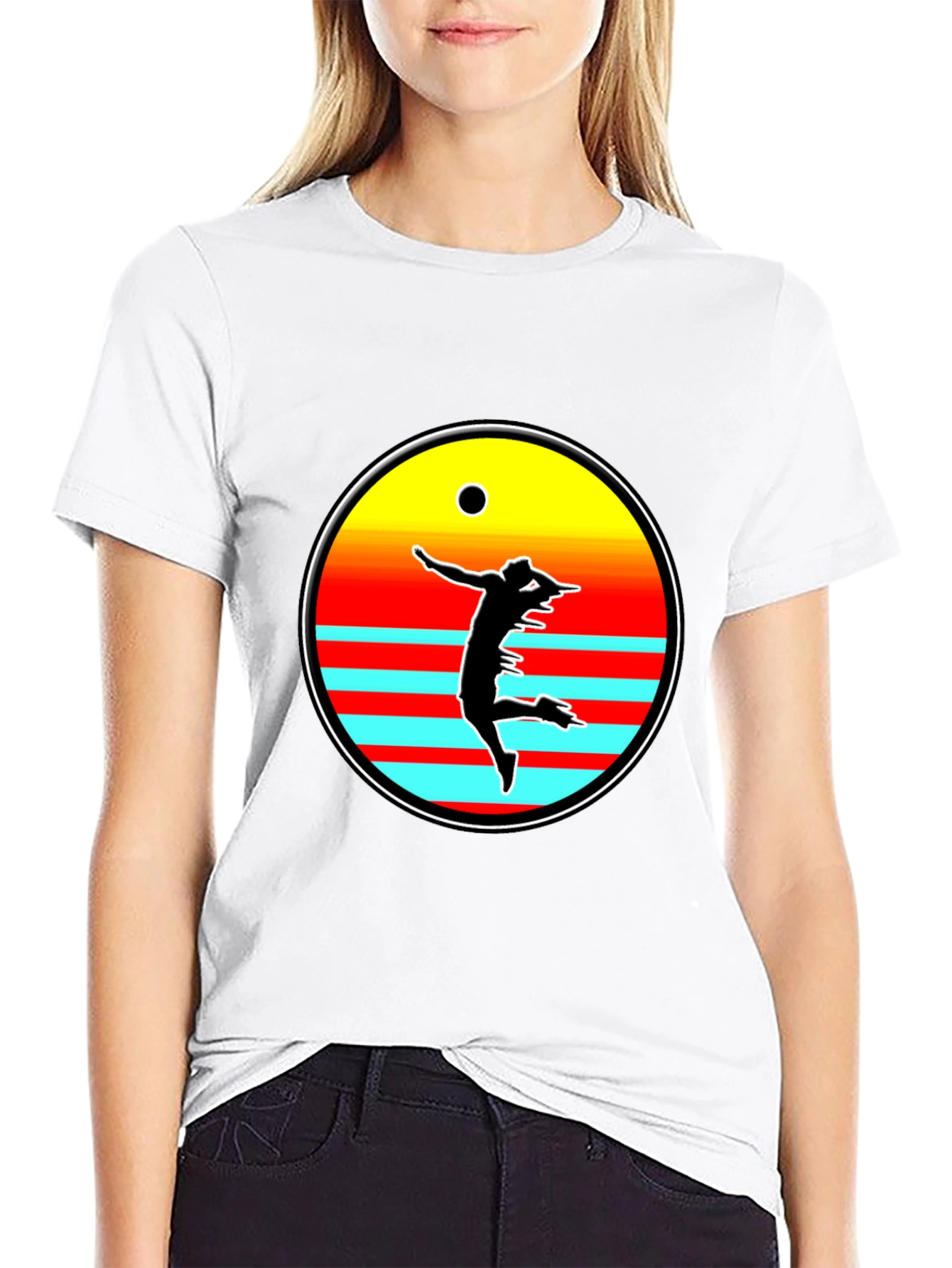 Retro Sunset Volleyball Player Graphic Tee