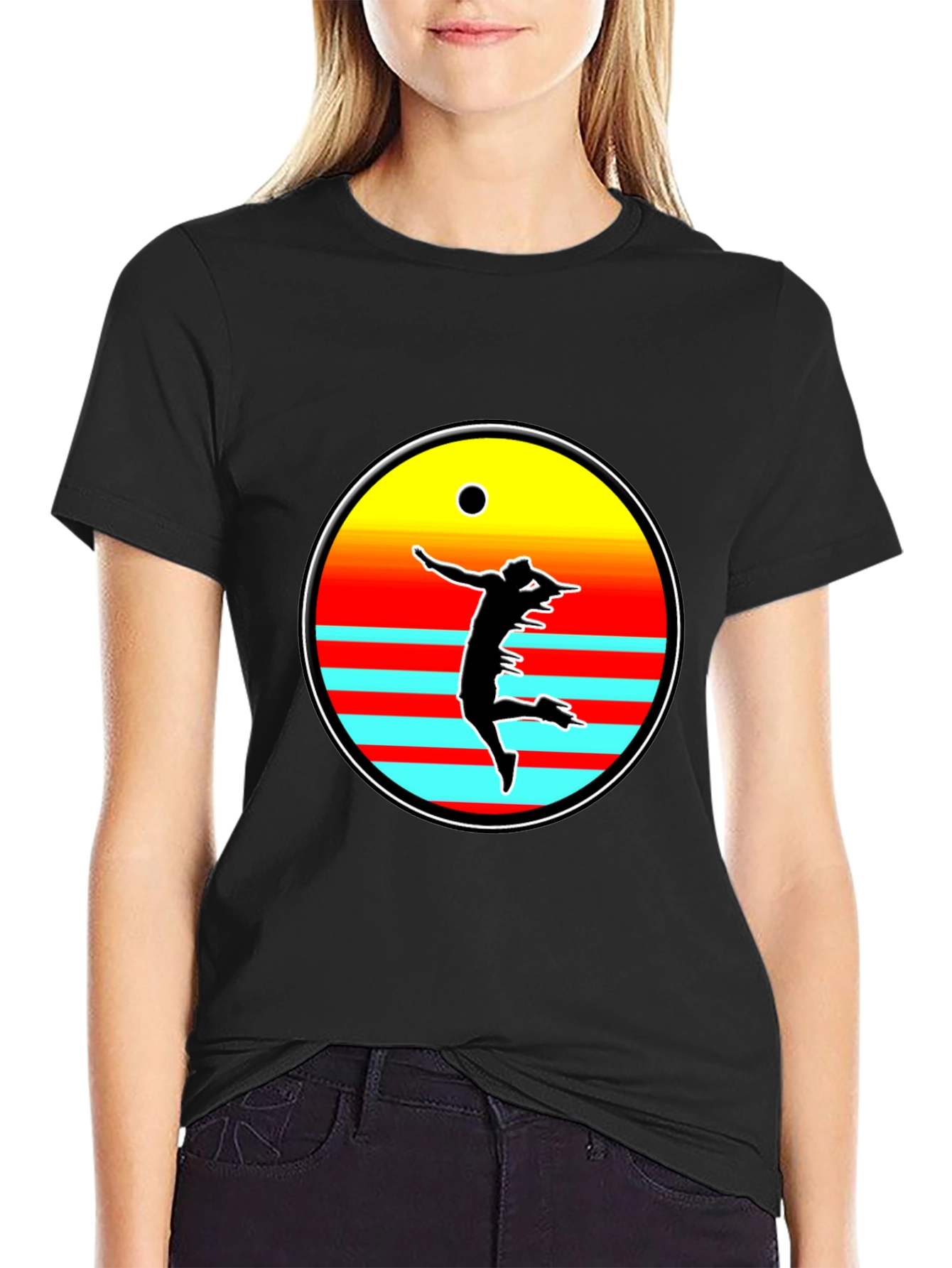 Retro Sunset Volleyball Player Graphic Tee