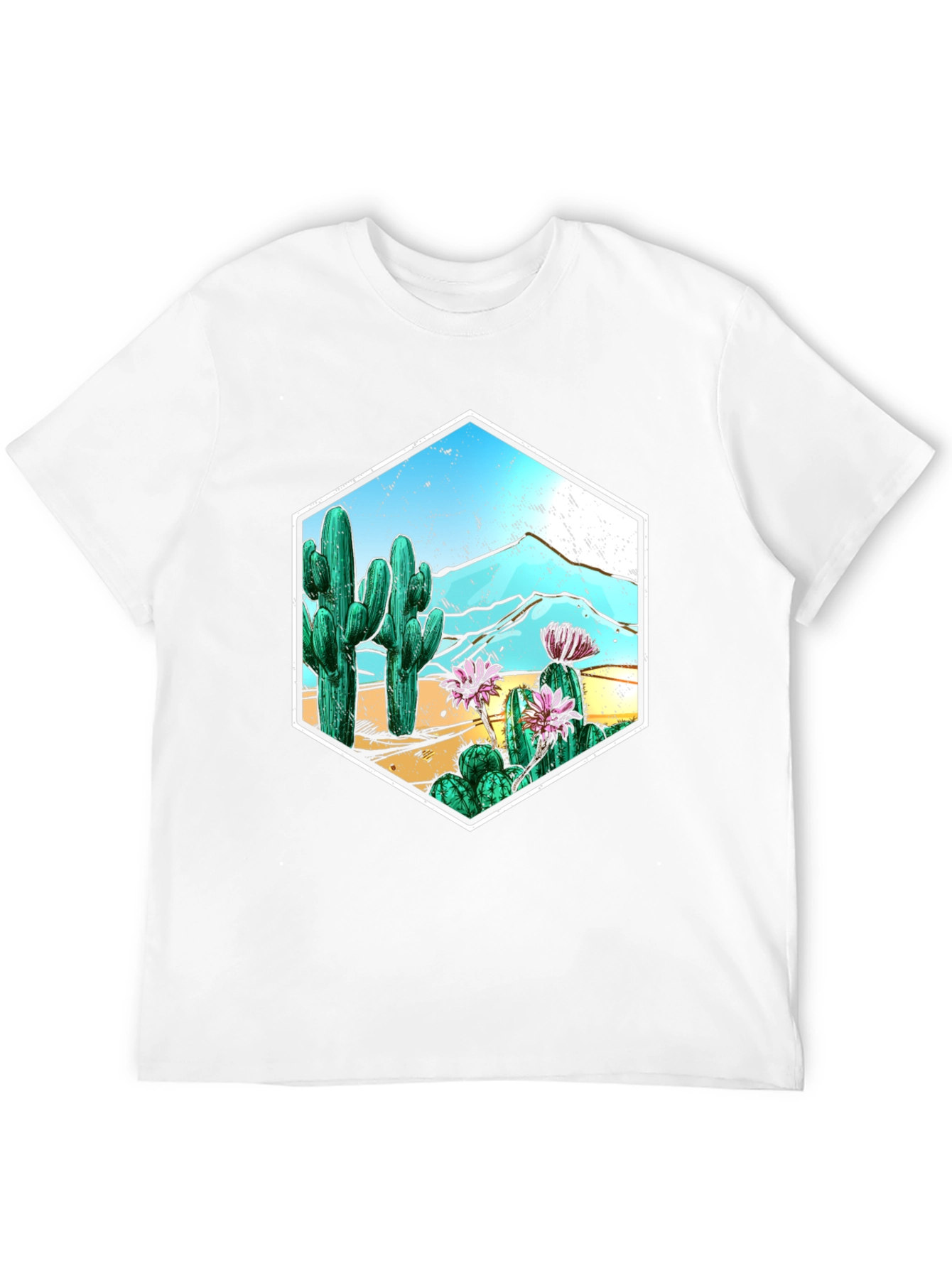 Cactus Desert Scene Hexagon Graphic T-Shirt