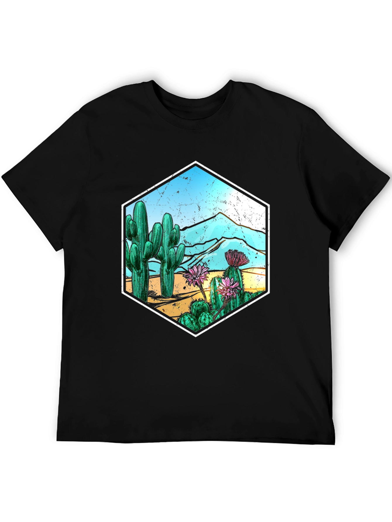 Cactus Desert Scene Hexagon Graphic T-Shirt