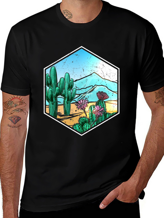 Cactus Desert Scene Hexagon Graphic T-Shirt
