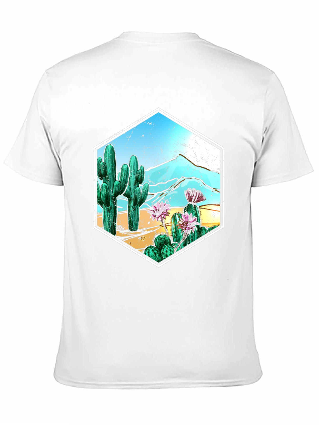 Cactus Desert Scene Hexagon Graphic T-Shirt