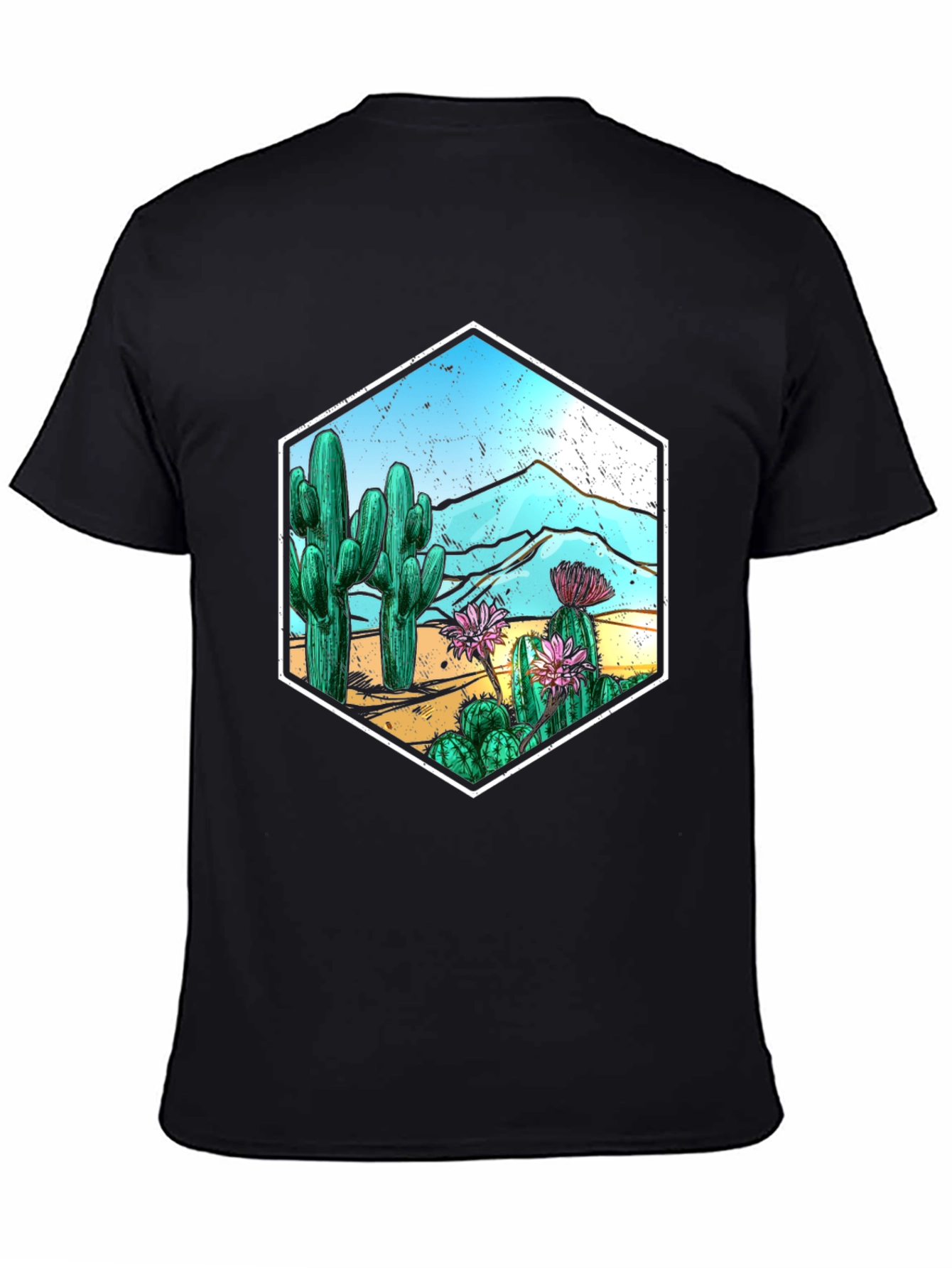 Cactus Desert Scene Hexagon Graphic T-Shirt