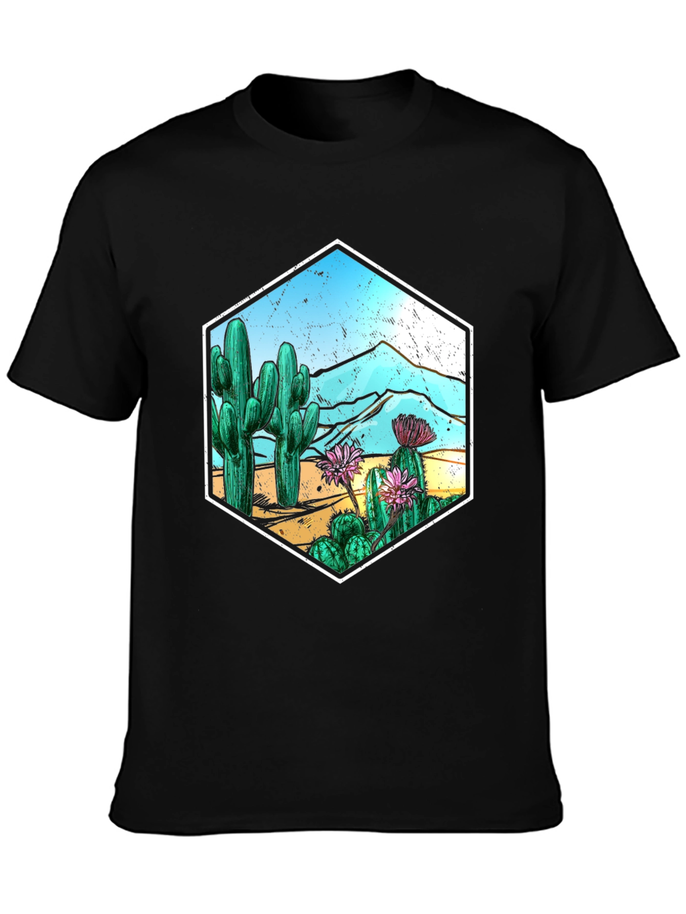 Cactus Desert Scene Hexagon Graphic T-Shirt