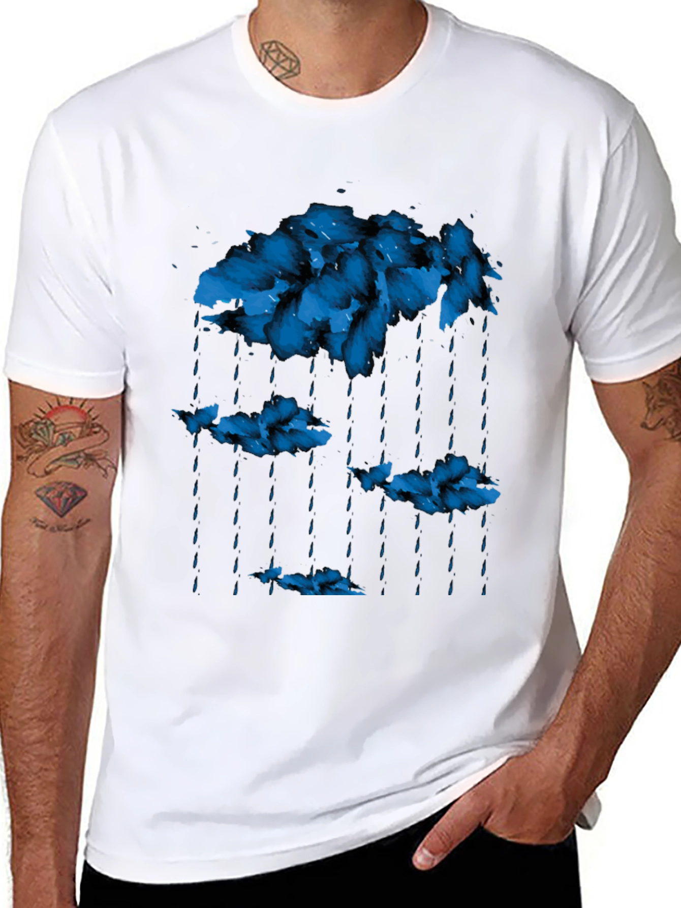 Rain Cloud Graphic Print Crew Neck T-Shirt