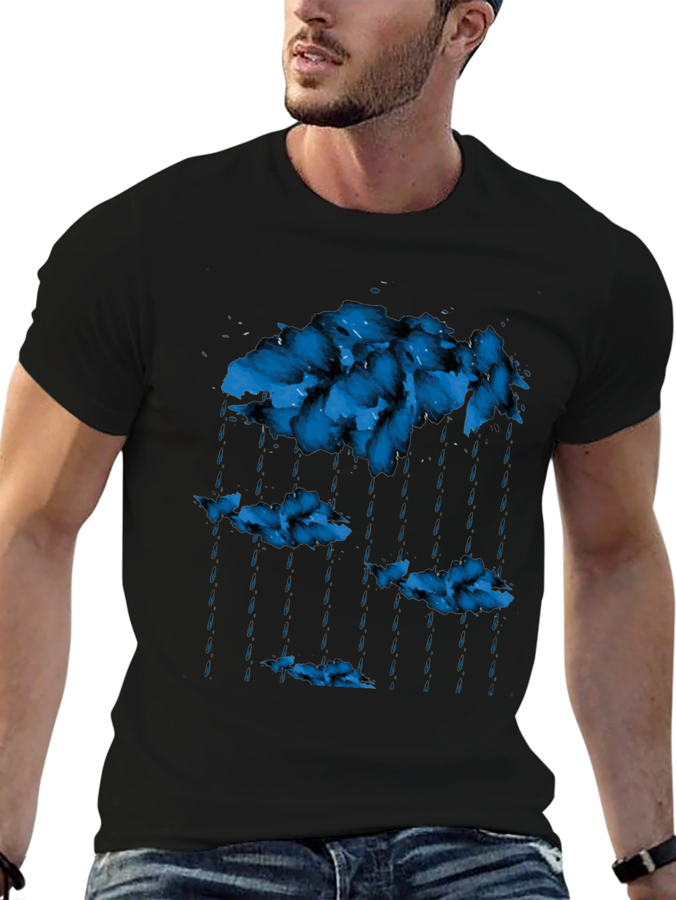 Rain Cloud Graphic Print Crew Neck T-Shirt