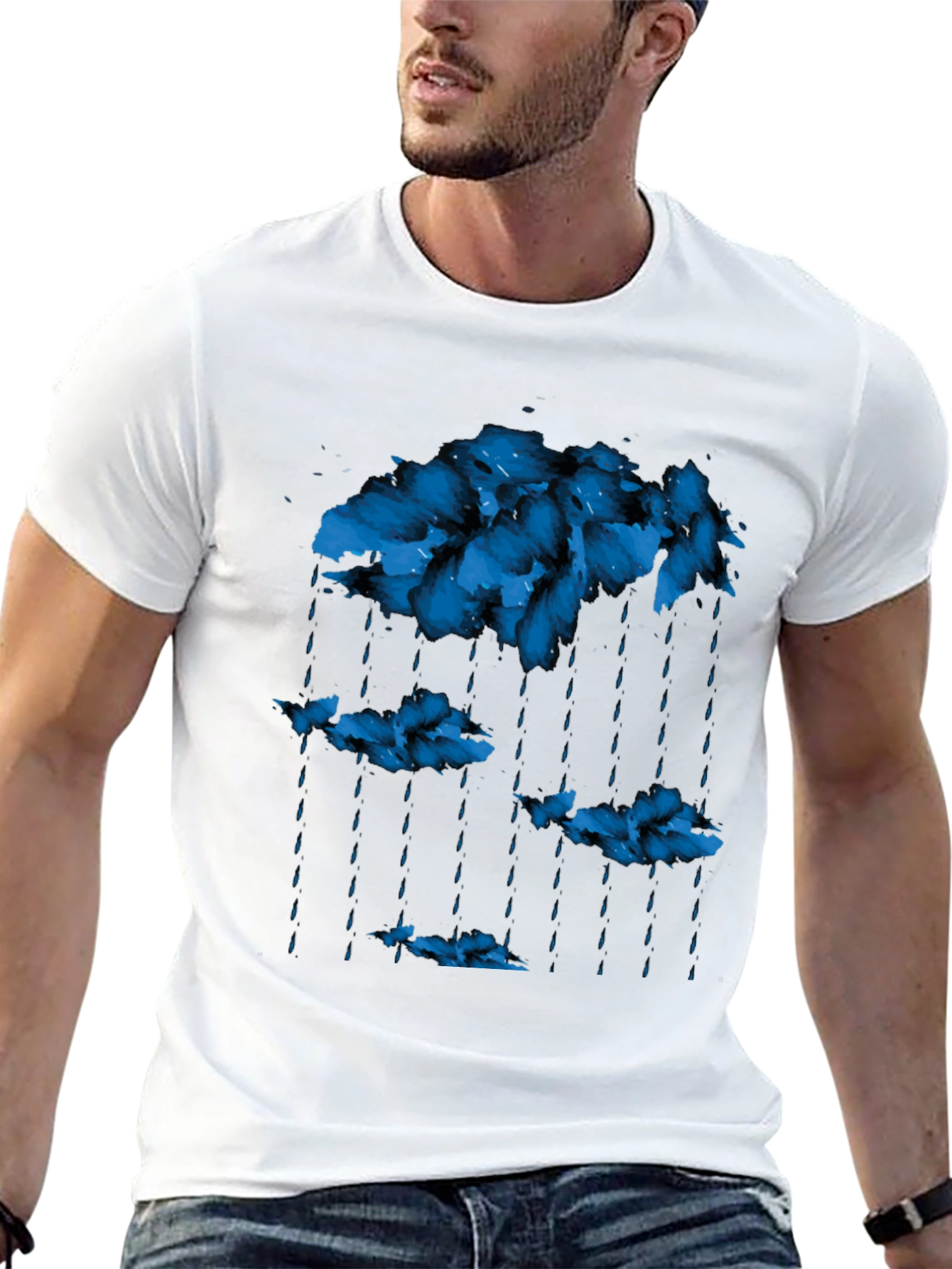 Rain Cloud Graphic Print Crew Neck T-Shirt