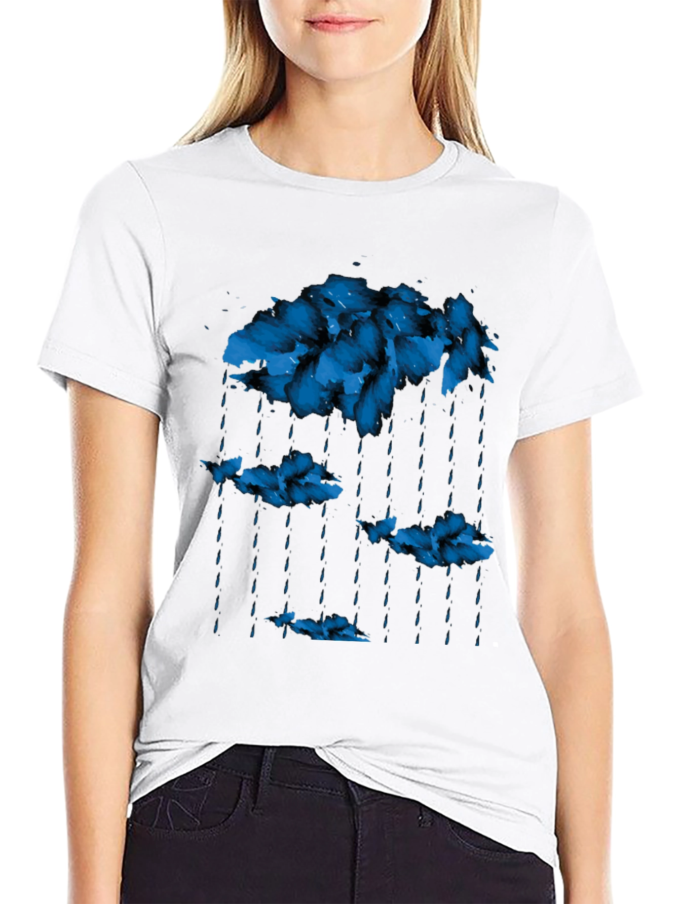 Rain Cloud Graphic Print Crew Neck T-Shirt