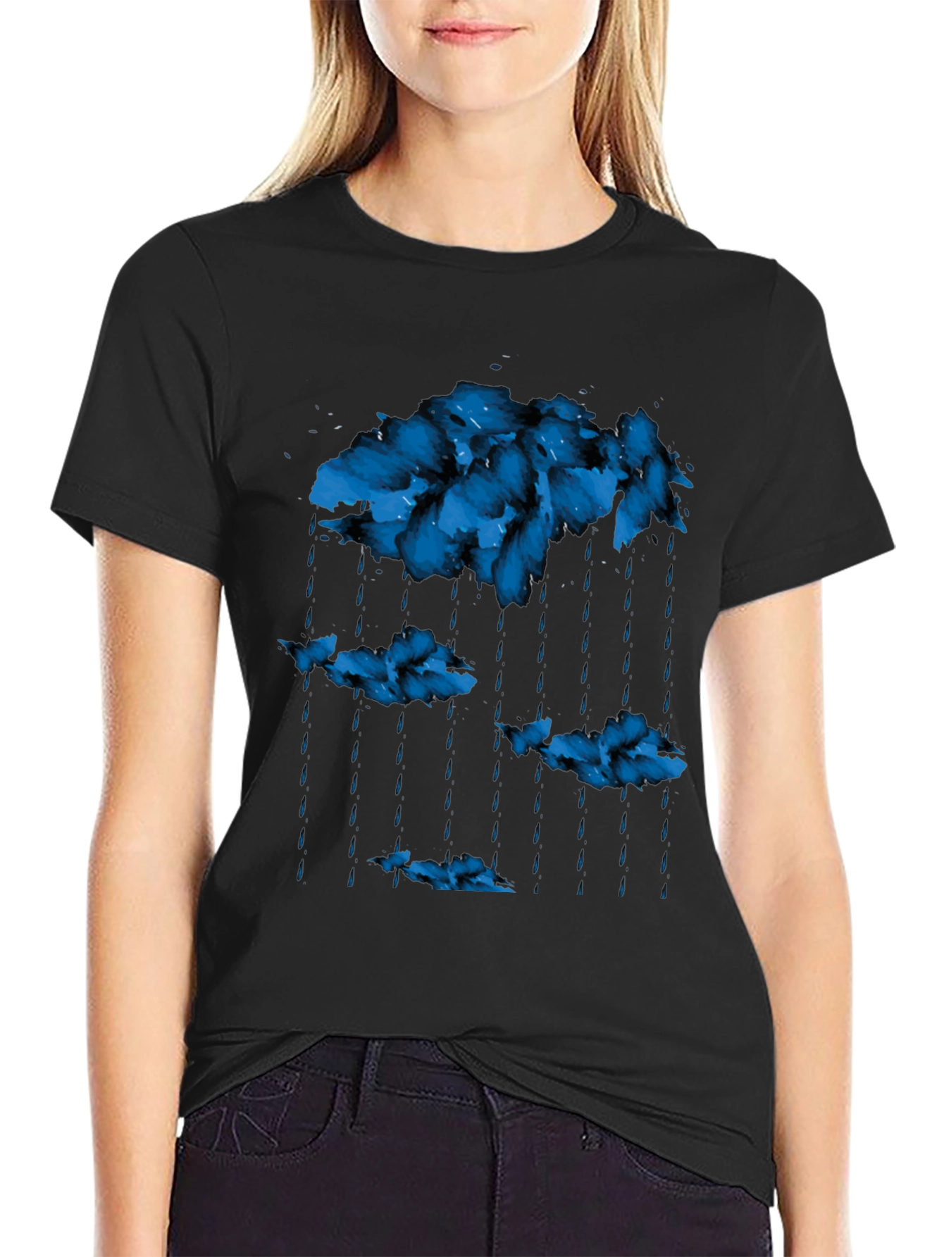 Rain Cloud Graphic Print Crew Neck T-Shirt