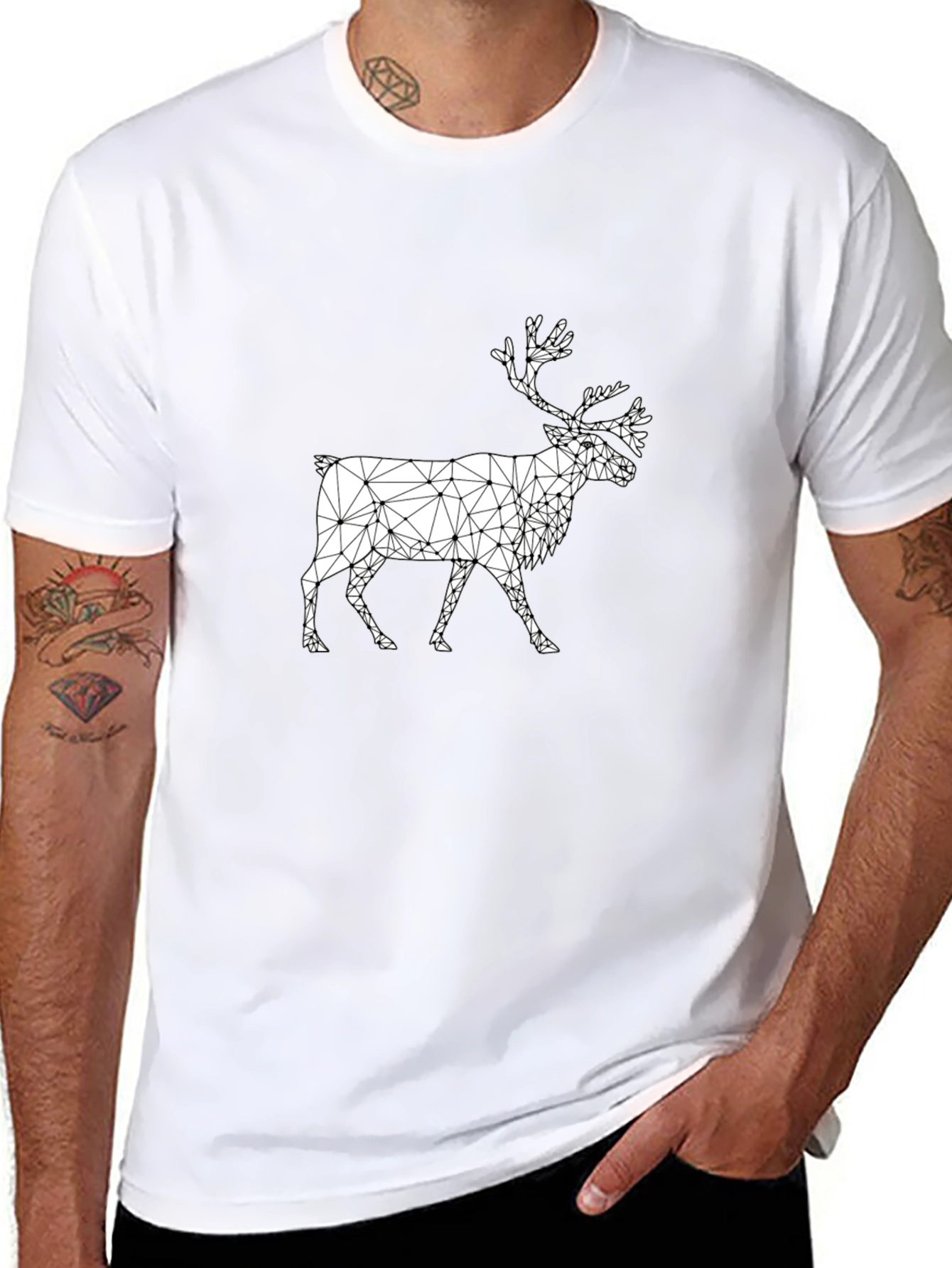 Geometric Reindeer Graphic Tee - Black