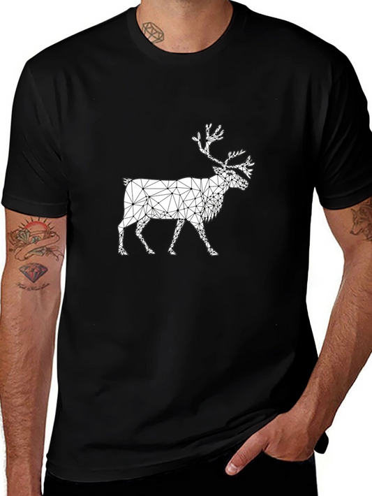 Geometric Reindeer Graphic Tee - Black