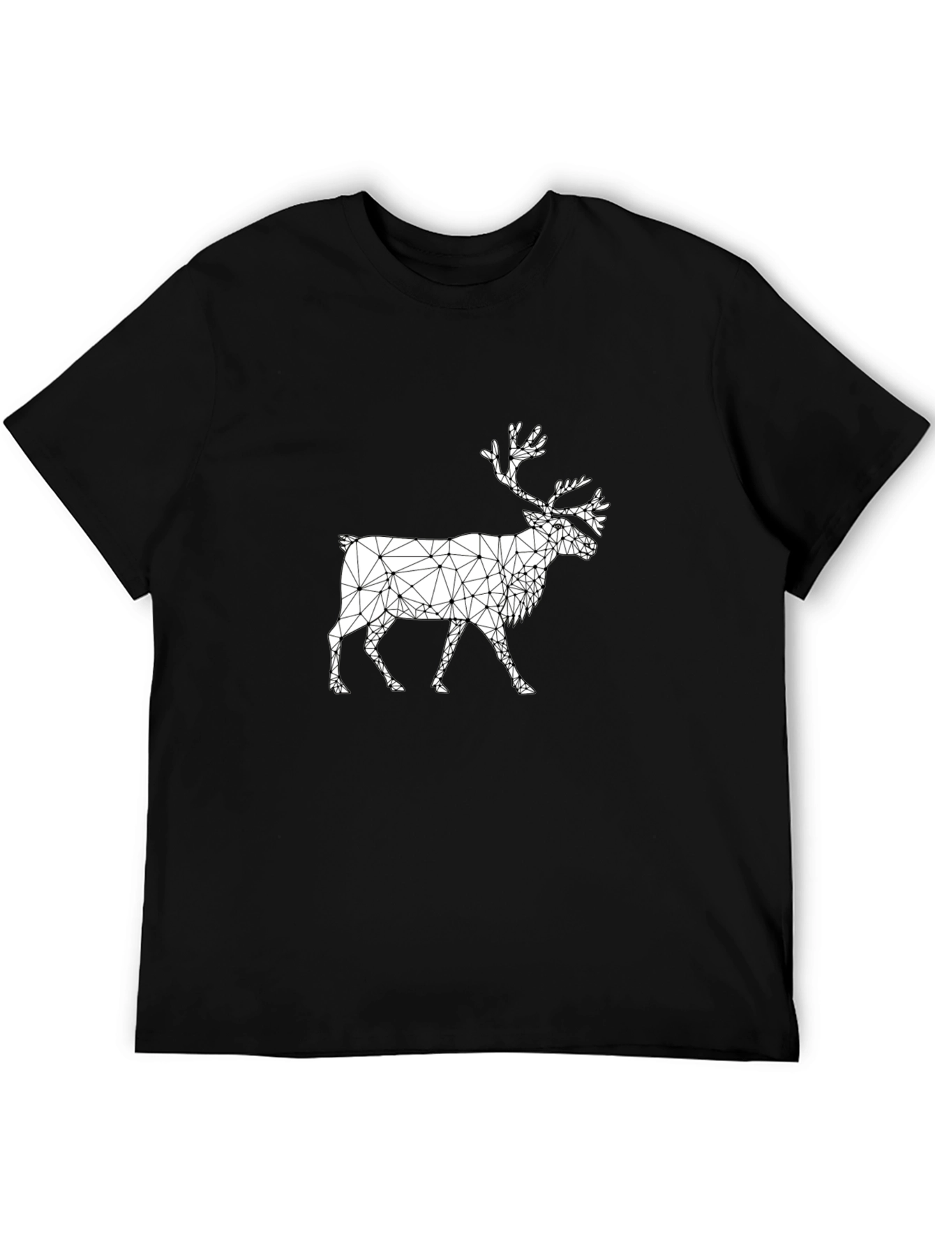 Geometric Reindeer Graphic Tee - Black