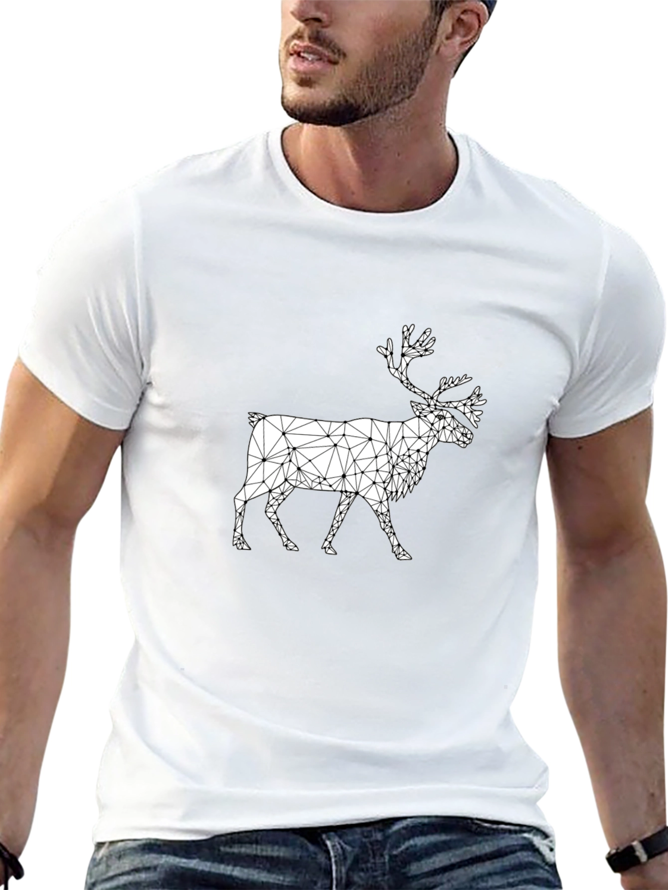 Geometric Reindeer Graphic Tee - Black