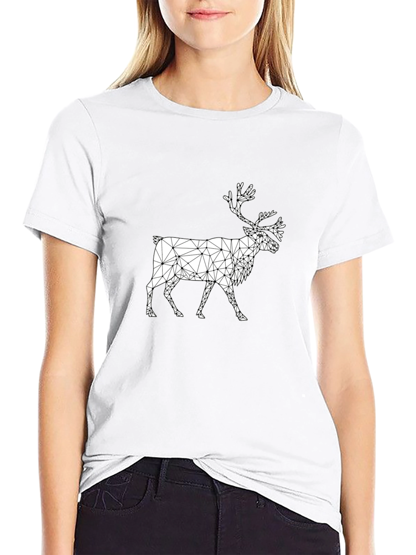 Geometric Reindeer Graphic Tee - Black