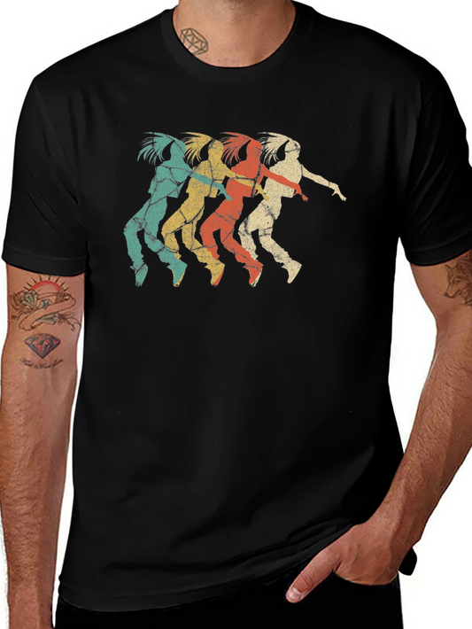 Retro Dancer Graphic Tee - Vintage Style Black T-Shirt
