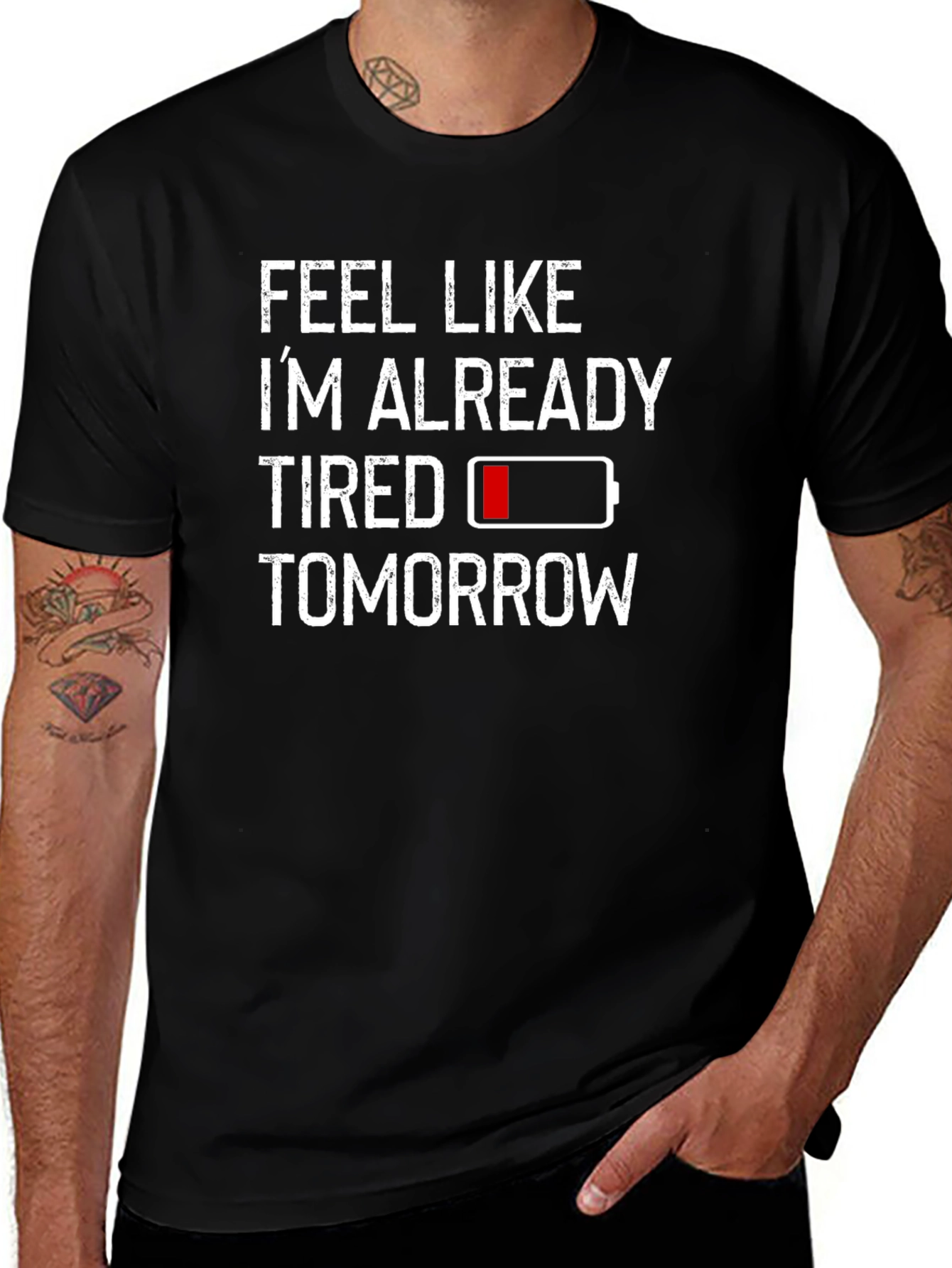 Funny Tired Tomorrow Graphic Black T-Shirt