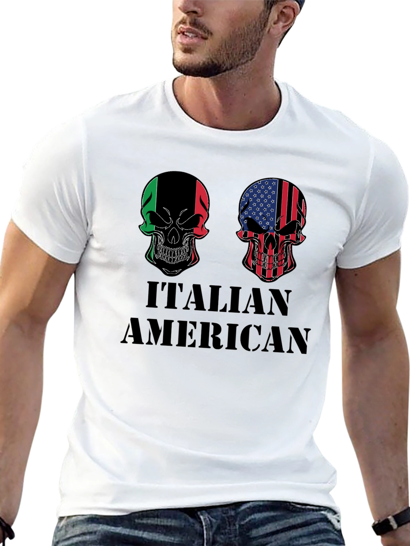 Italian American Skull Graphic T-Shirt