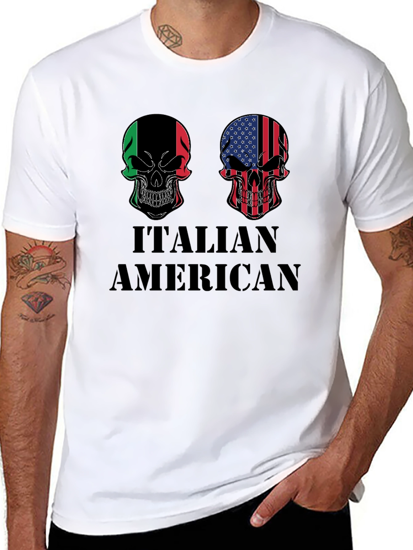 Italian American Skull Graphic T-Shirt