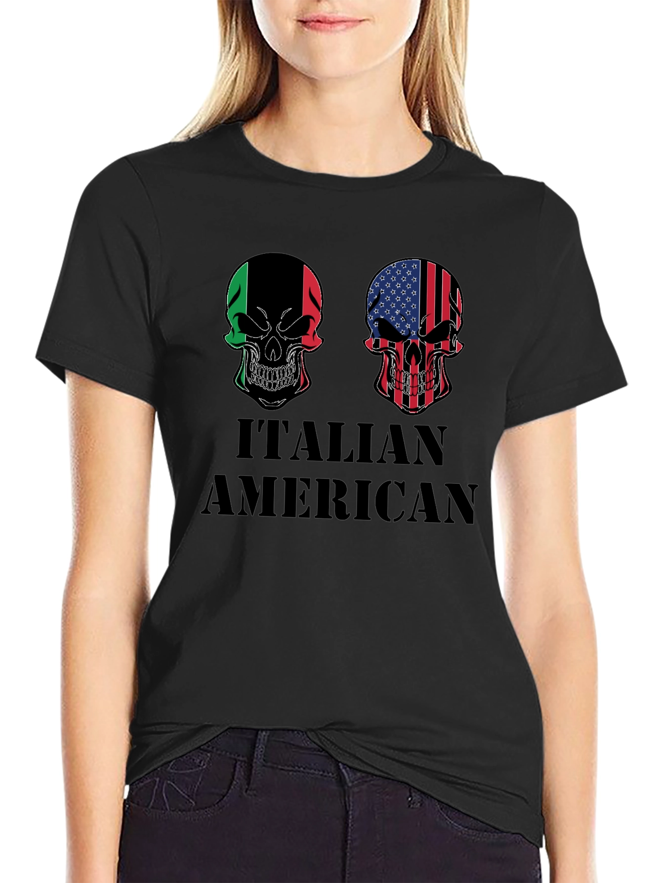 Italian American Skull Graphic T-Shirt