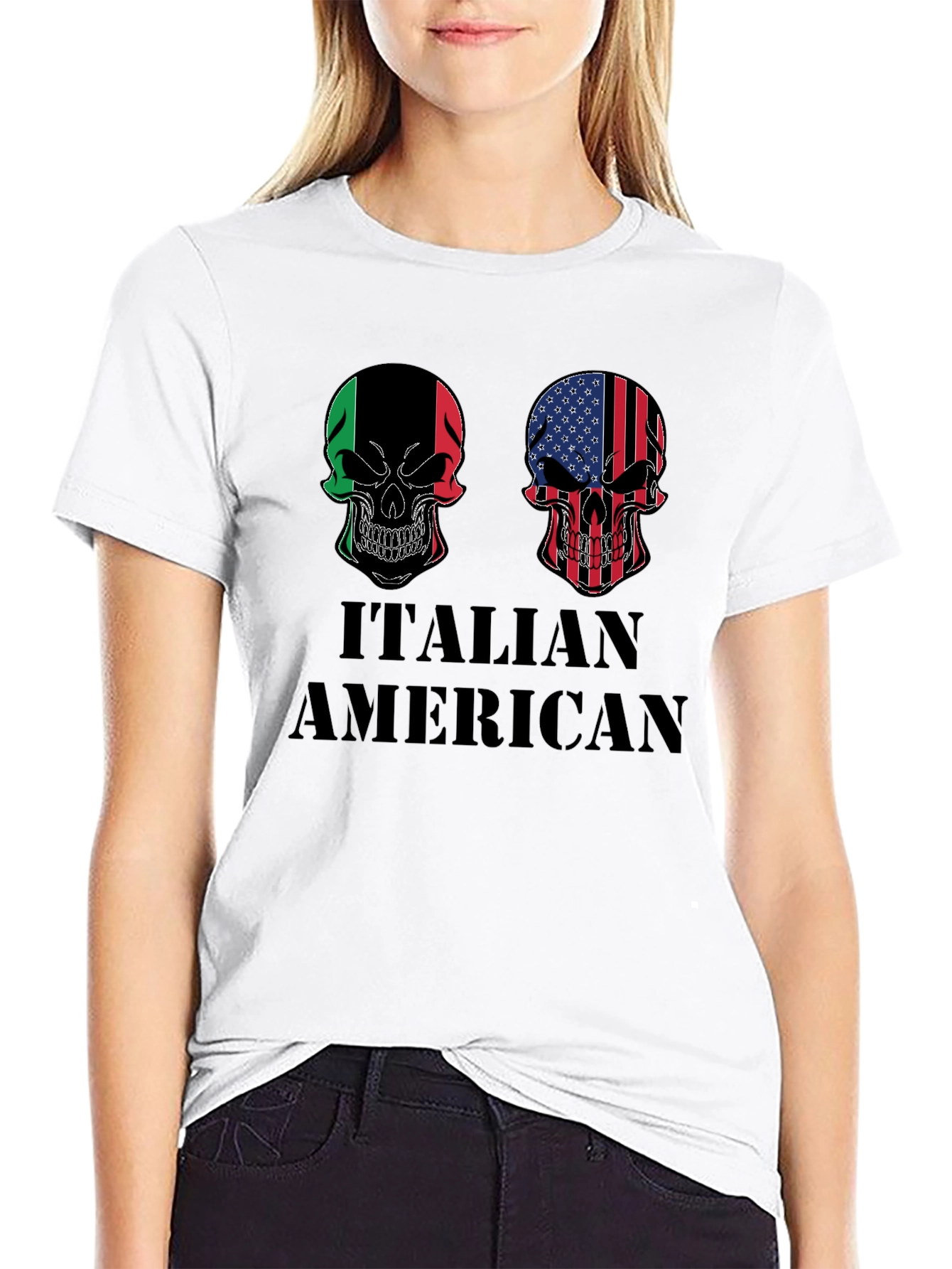 Italian American Skull Graphic T-Shirt